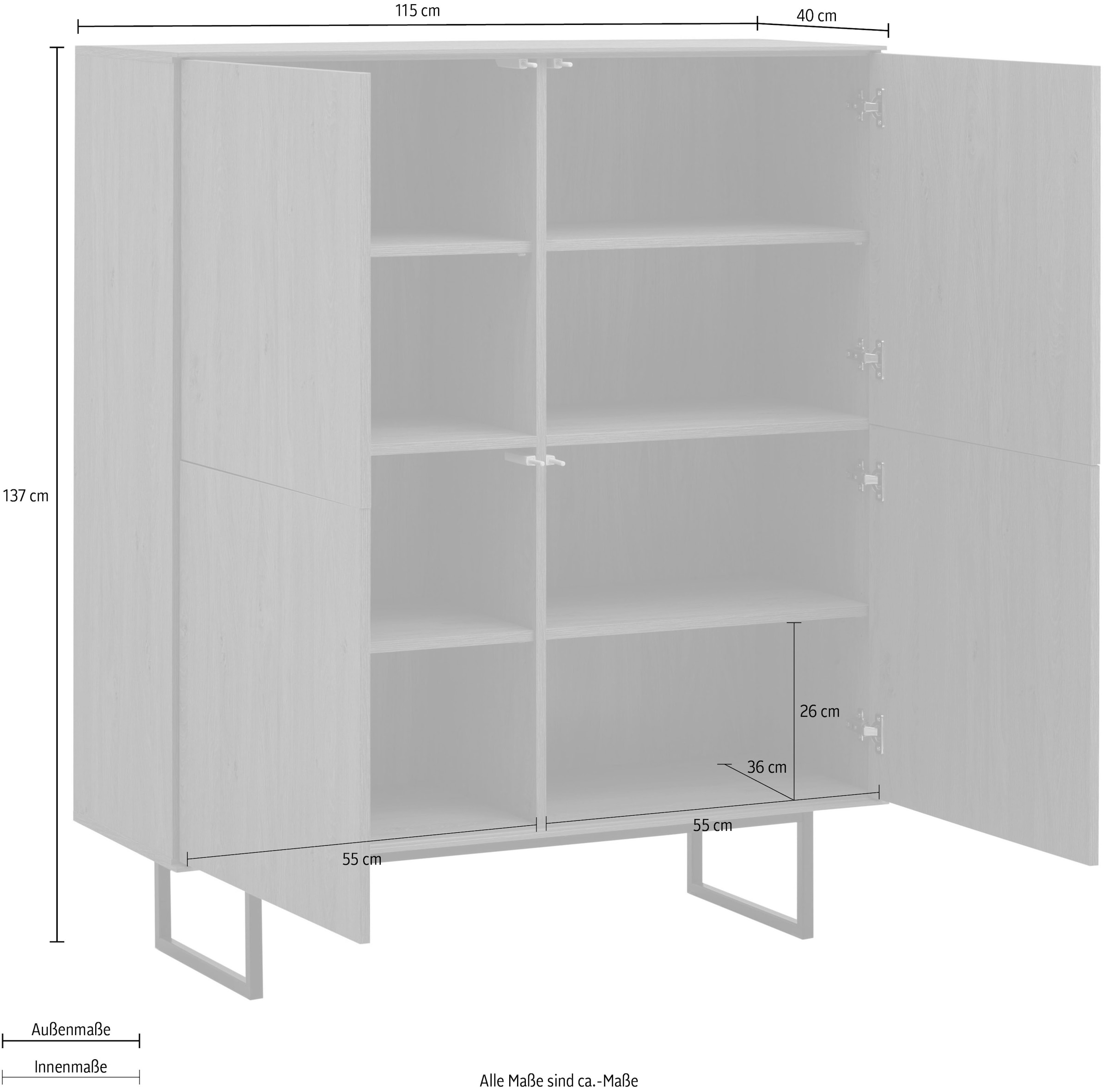 Home affaire Highboard »Lund, moderner Schrank, Kommode mit Kufengestell« optisch dünner Oberboden, hochwertige Optik, ausreichend Stauraum