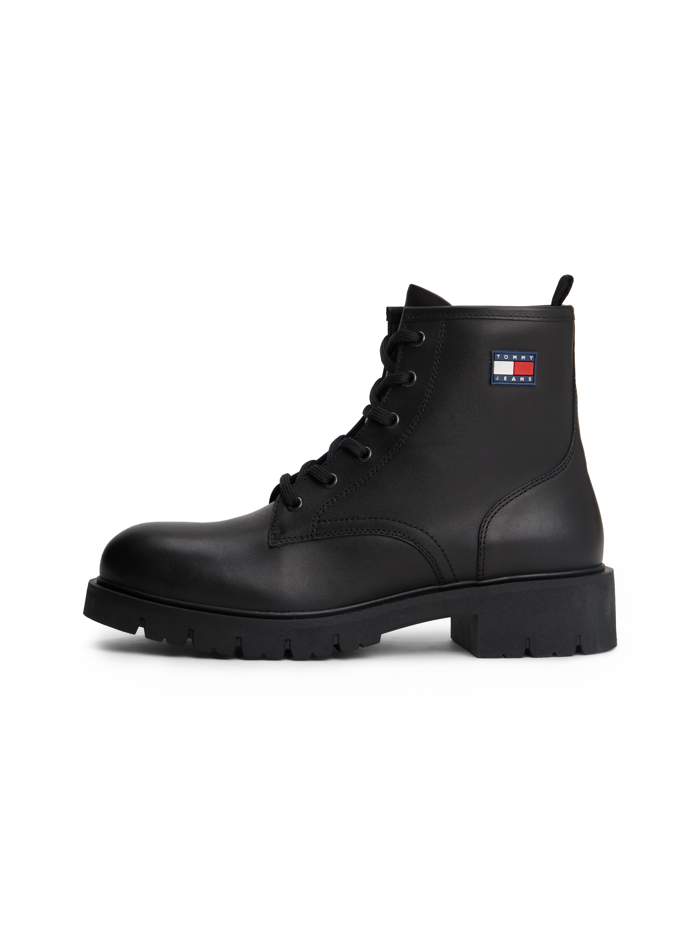 Tommy Jeans Schnürboots »TJW LACE UP LEATHER BOOT«  , Blockabsatz, Schnürstiefelette mit Logoflag an der Seite