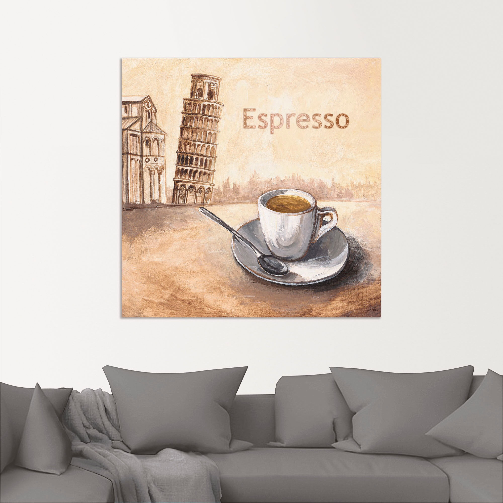 Artland Wandbild »Espresso Größen bequem in (1 Poster Wandaufkleber kaufen St.), versch. Alubild, als Leinwandbild, Pisa«, Bilder, oder in Kaffee