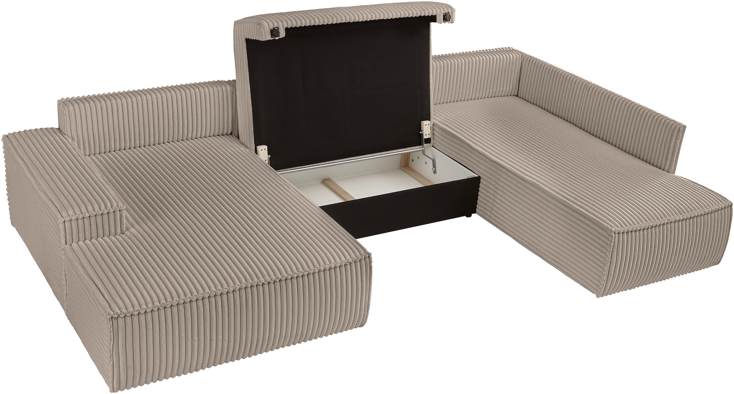 OTTO home Wohnlandschaft »FINNLEY  Cord U-Form XXL 329 cm - OTTO. Verlässliche Qualität.« Schlafsofa, Bettkasten, in Bouclé, Struktur fein und Mega Cord