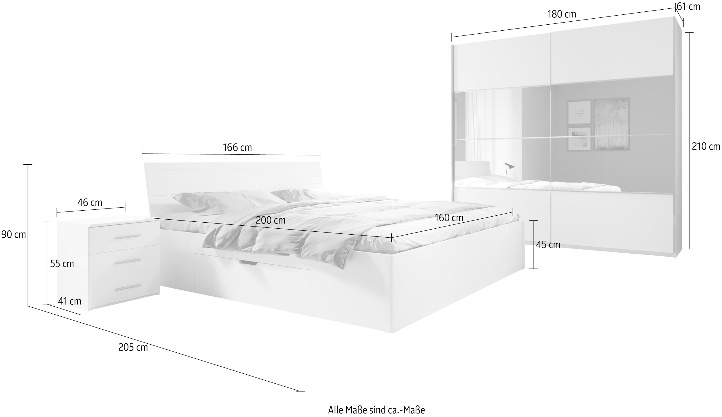 Helvetia Schlafzimmer-Set »Beta«, (4 St.), wahlweise in 3 Farben und 2 Bettgrößen
