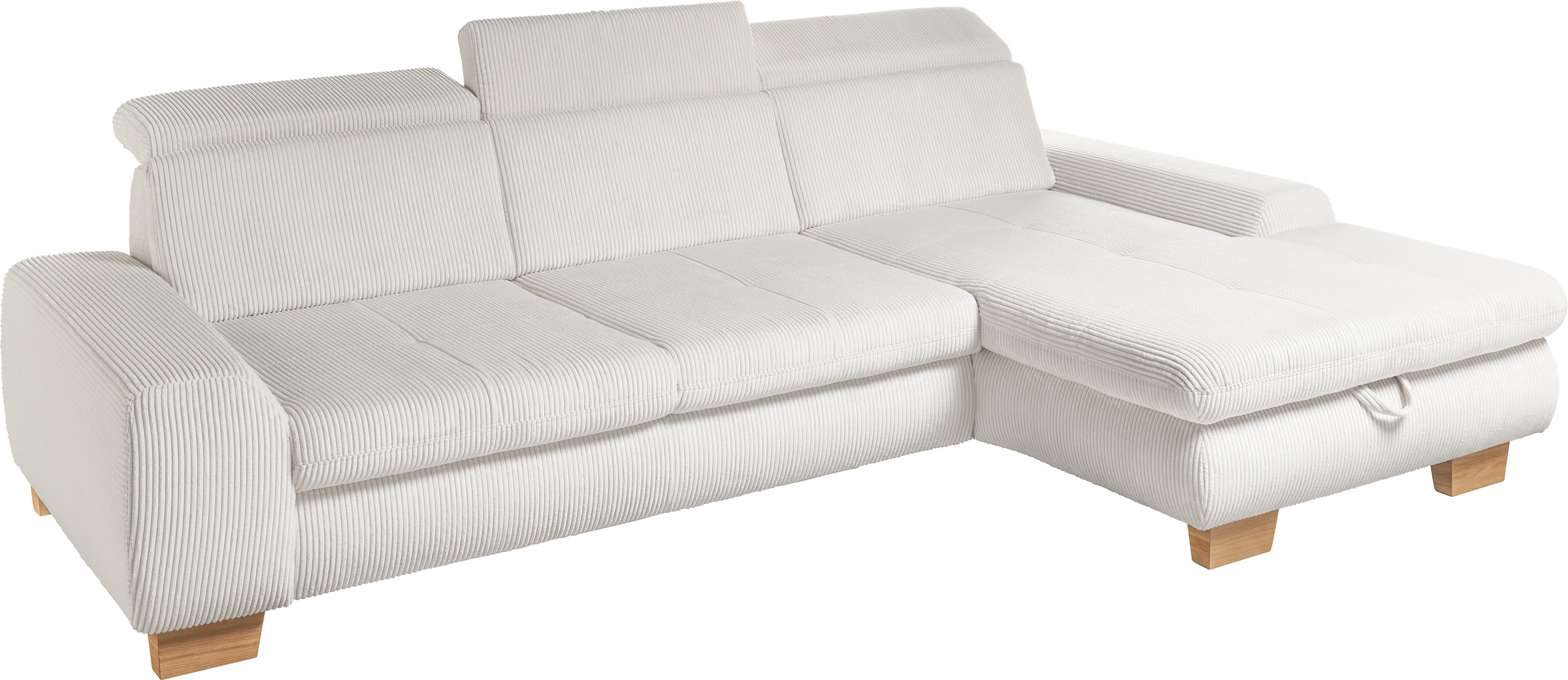 set one by Musterring Ecksofa »SO 3400 Sitzhöhe 47cm oder 49cm, Sitztiefe verstellbar, B/T: 307/195cm«, Kopteil verstellbar, mit Bettfunktion, in Cord, silver, Sitzhöhe 47