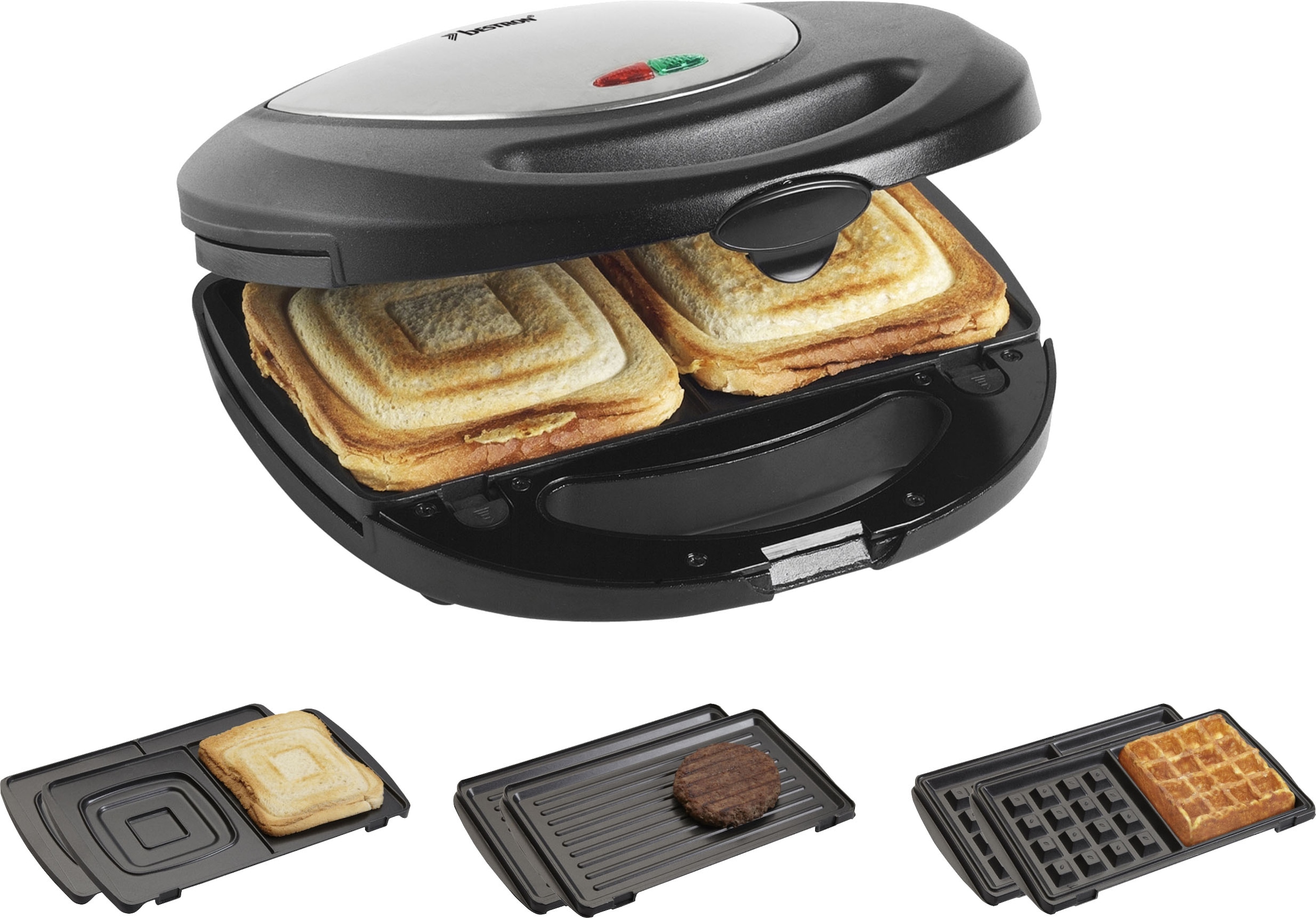 bestron Kontaktgrill »ASM8010 3-in-1 Gerät, Sandwichmaker, Waffeleisen«,  760 W, antihaftbeschichtet, Schwarz online kaufen | mit 3 Jahren XXL  Garantie