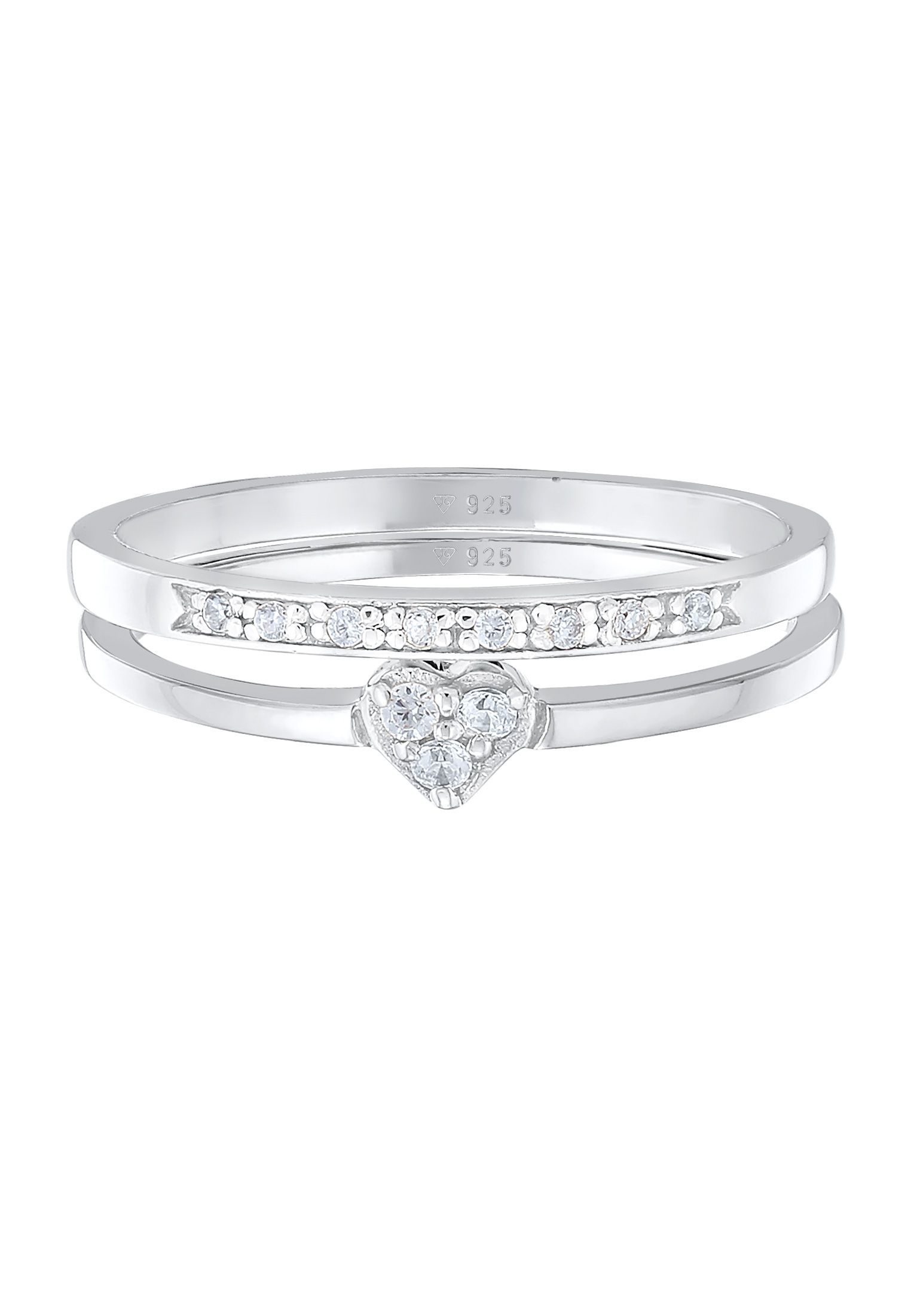 Elli Ring-Set »Ring Herz Memoire Zirkonia 2er Set 925 Silber«