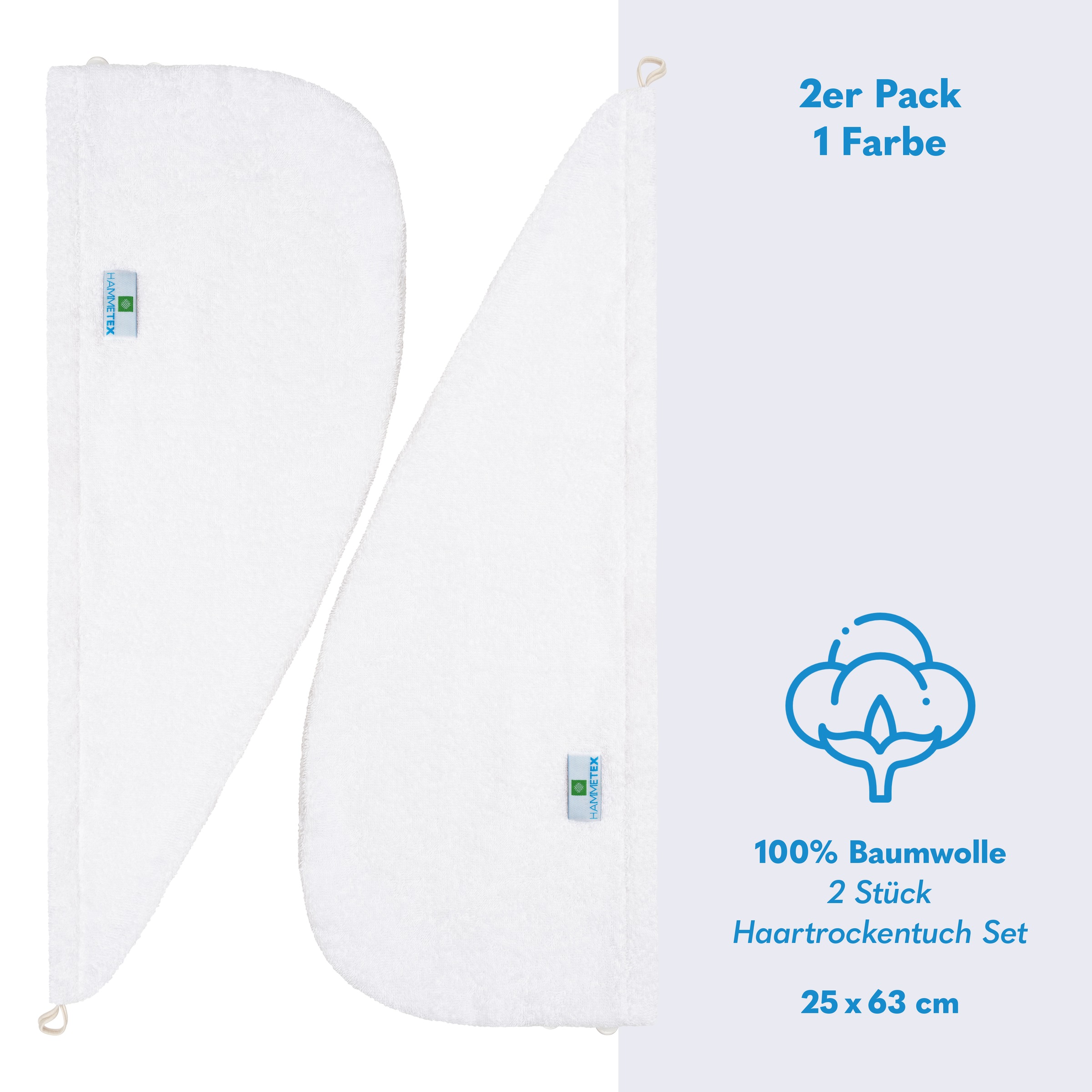 HAMMETEX Turban-Handtuch »2er Set Haarturban Damen, 100% Baumwolle, Flauschig & Schnelltrocknend«, (Set, 2 St., 2), Uni-Farben, weich