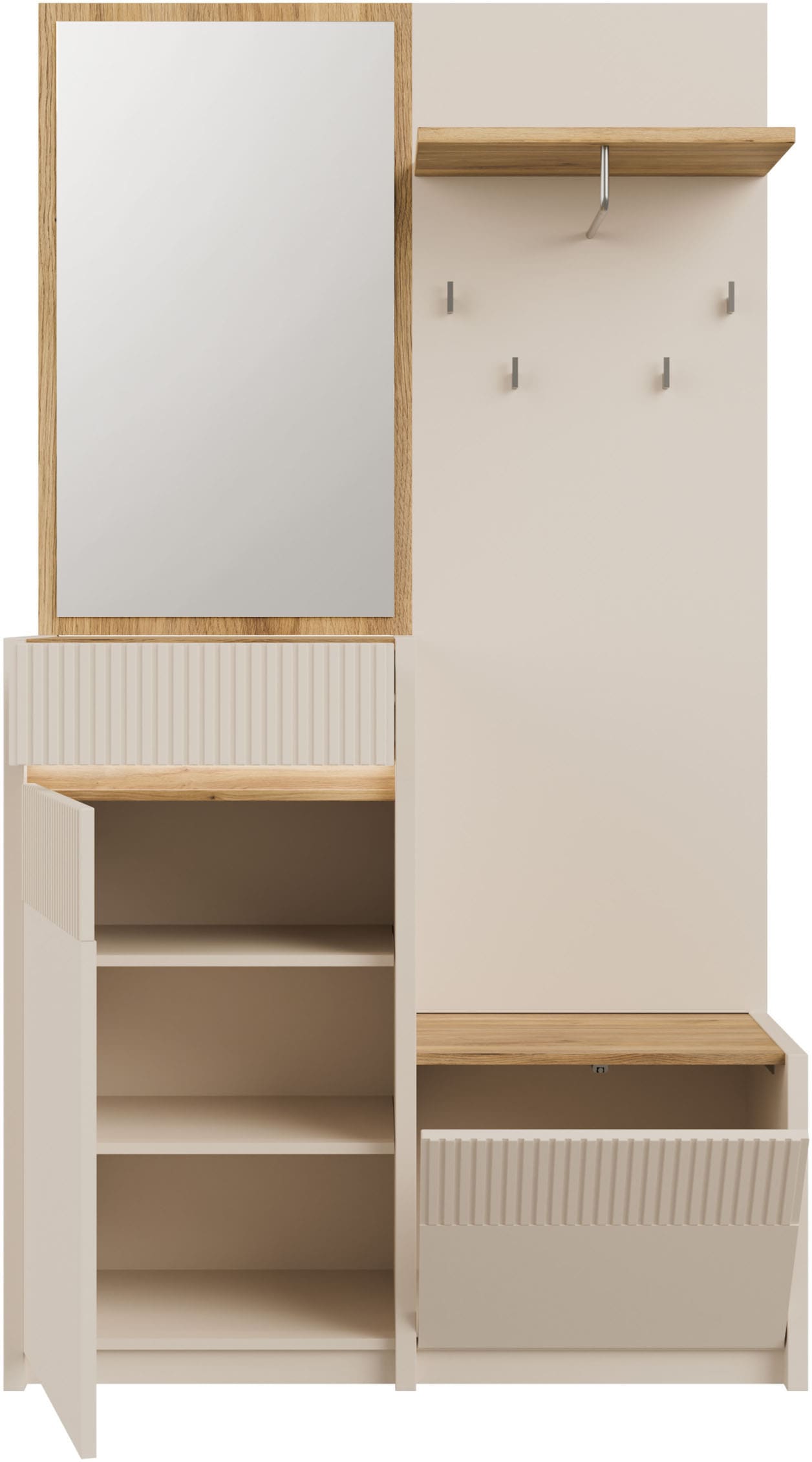 FORTE Kompaktgarderobe »Oak Squere«, B/H/T 108,4 /195,9/41,7 cm Spiegel, Haken, Kleiderstange