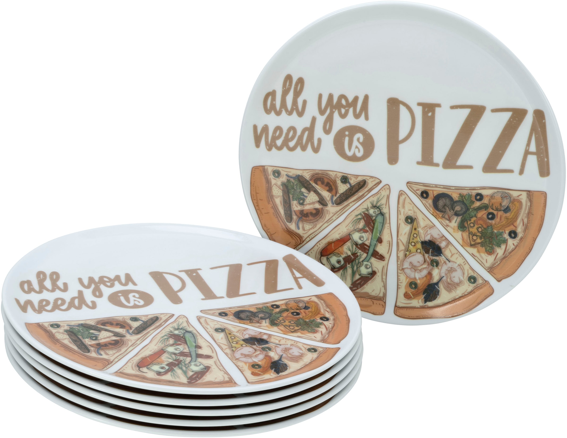 CreaTable Pizzateller "Europa All You Need, Pizzateller 33 cm 6-tlg" Teller Set, Pizzamotiv, Europäische Qualität