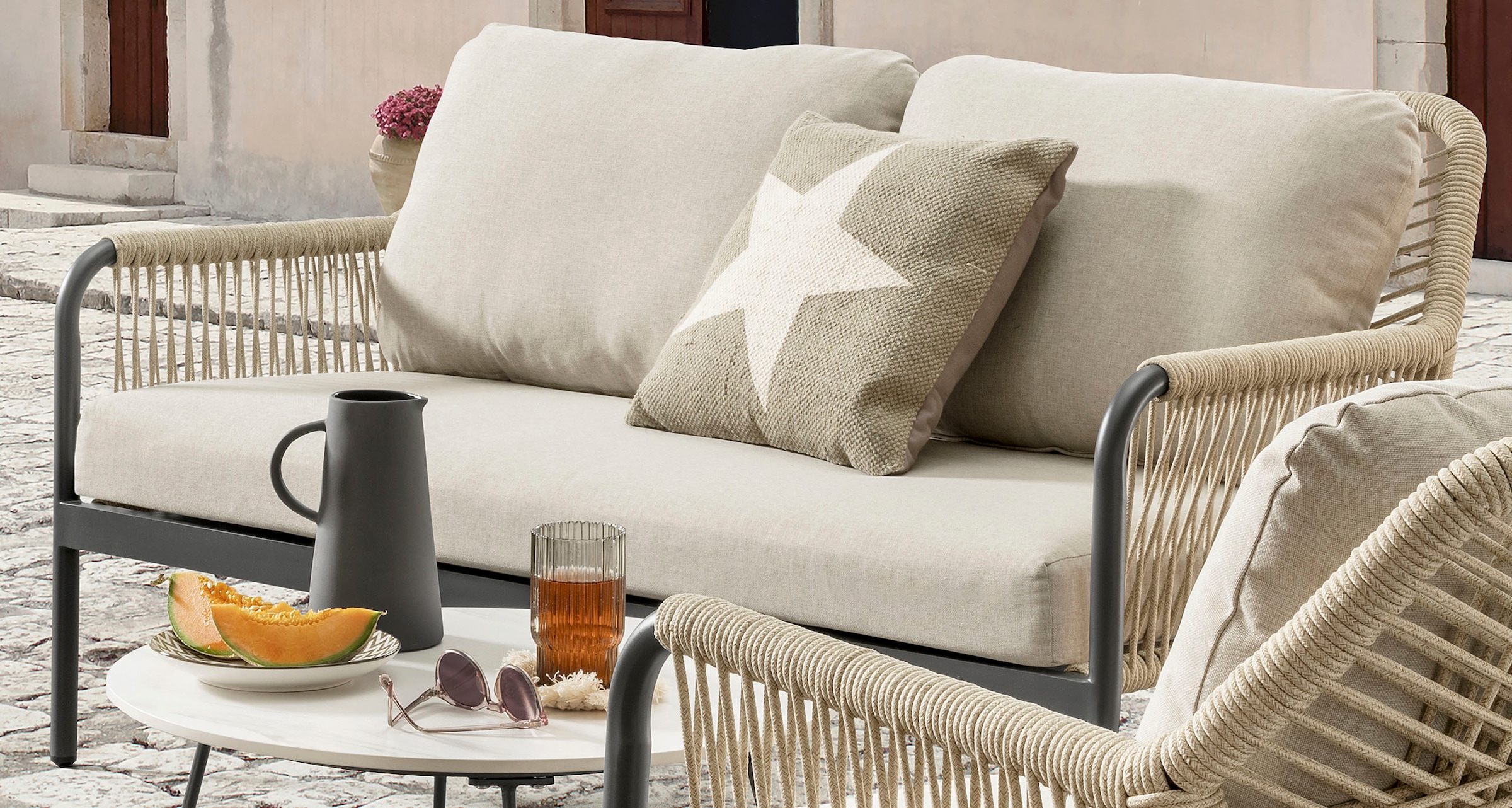Destiny Gartenlounge-Set »GENUA«, (12 tlg., 1x 2er Sofa, 2x Sessel, 2x Tisch, inkl. Auflagen), Aluminium, Olefin-Rope