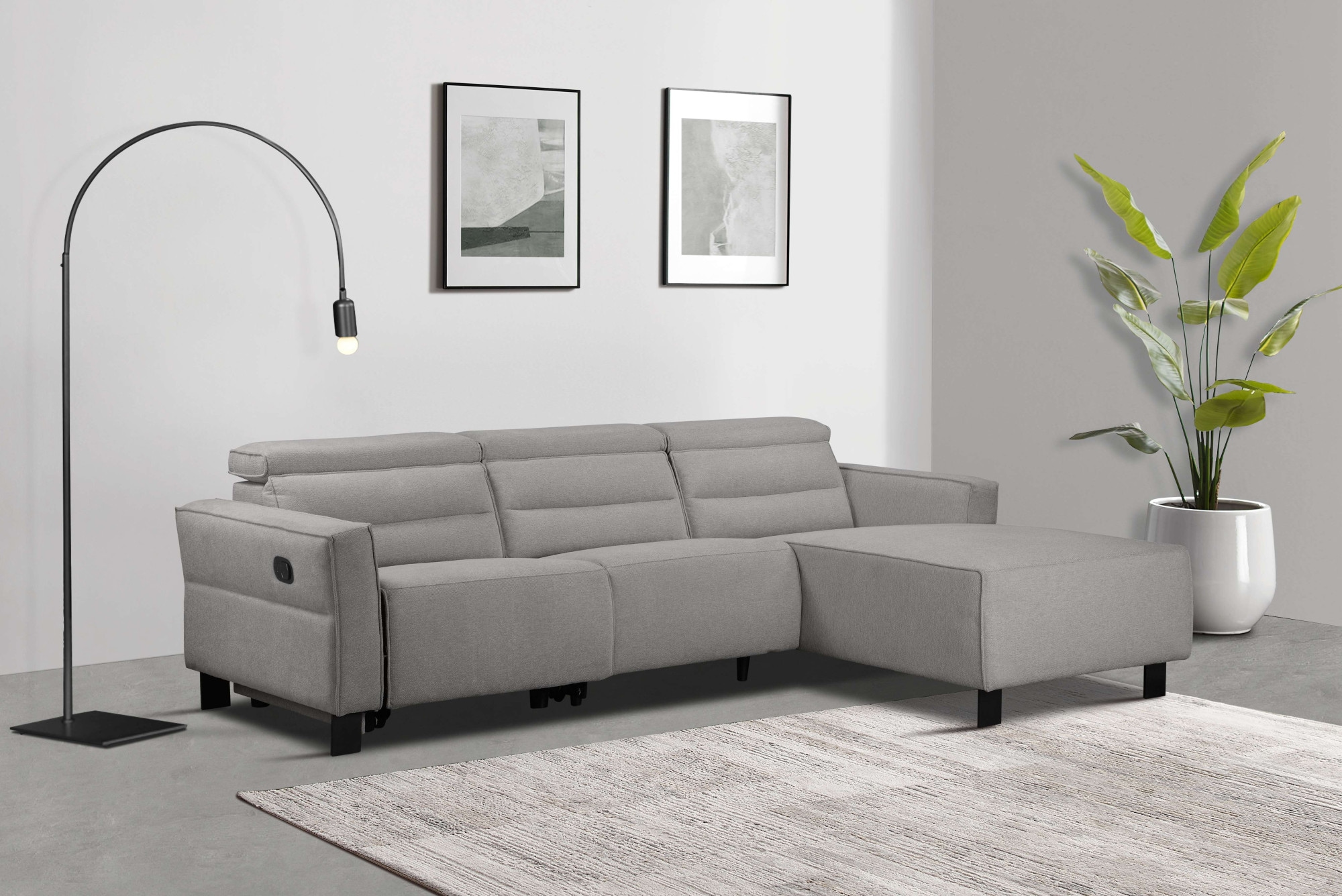 OTTO home Ecksofa »CARPARI Webstoff,L-Form,224 cm, man./elektr. Relaxfunktion« (USB A/C), sowie Kopfteilverstellung
