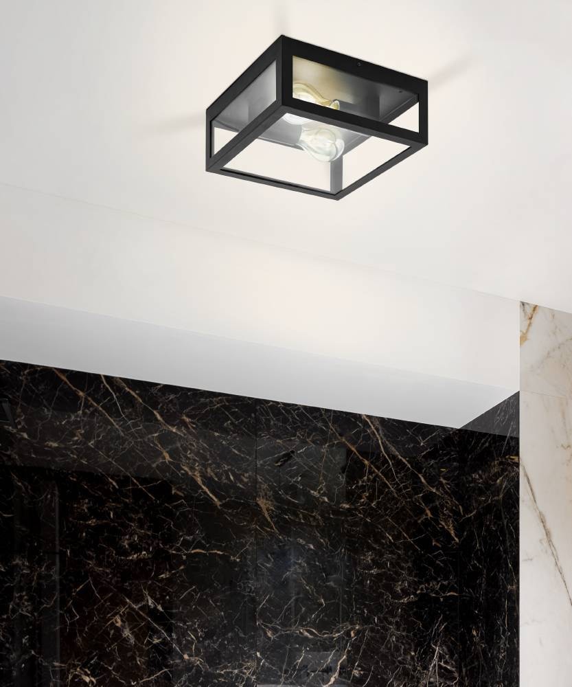 EGLO Deckenleuchte »AMEZOLA Deckenlampe, Stahl und Glas, E27, IP44, Badezimmerlampe, Lampe« E27 1 Stk. Wand-/Deckenleuchte, L29 x H29 x AL13 cm, schwarz, 2X28W exkl.