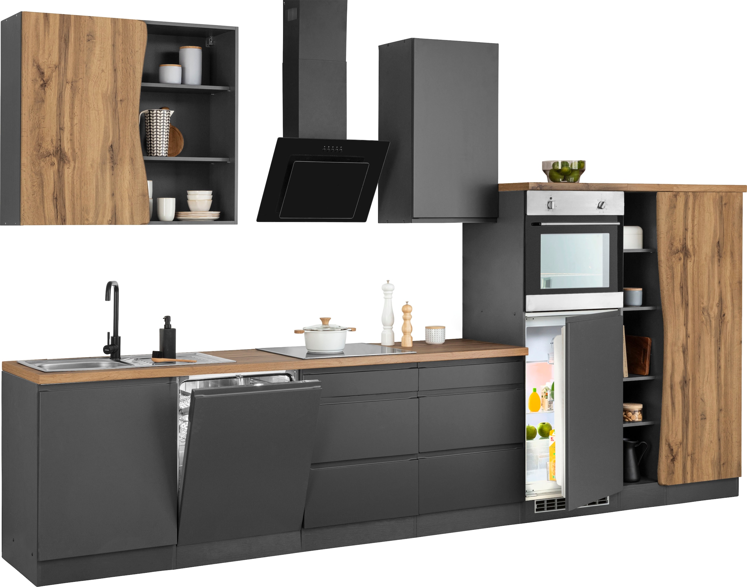 HELD MÖBEL Küche »Bruneck«, bequem E-Geräte, MDF-Fronten 380cm bestellen breit, hochwertige ohne