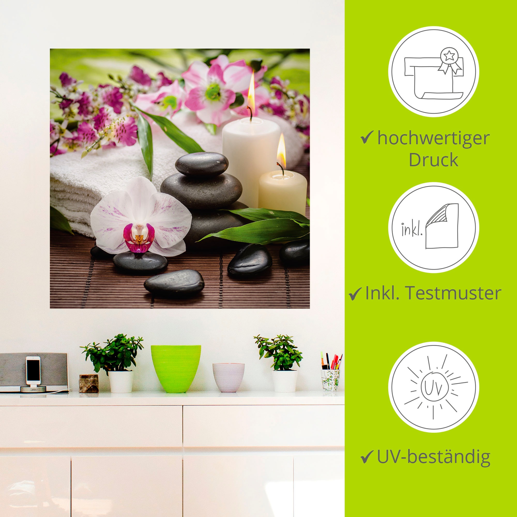 Artland Wandbild »Spa Orchideen Bambus Kerze«, Zen Bilder, (1 St.), als Alubild, Outdoorbild, Leinwandbild, Poster, Wandaufkleber