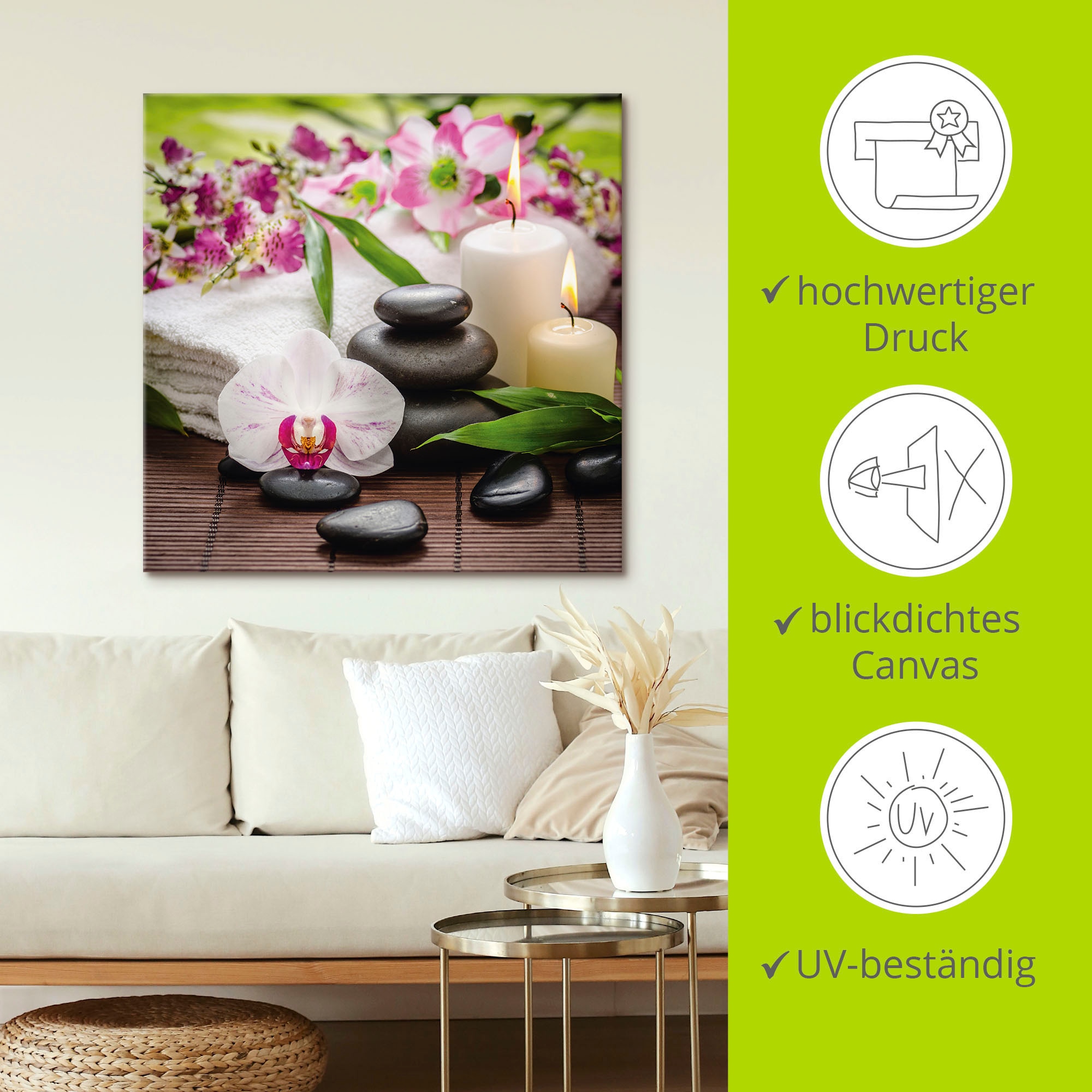 Artland Wandbild »Spa Orchideen Bambus Kerze«, Zen Bilder, (1 St.), als Alubild, Outdoorbild, Leinwandbild, Poster, Wandaufkleber