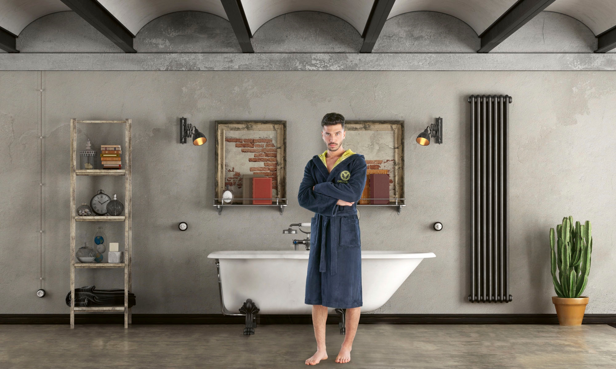 CARLO COLUCCI Herrenbademantel »Como, ideal für Sauna & Spa, Hotelbademantel, Morgenmantel«, (1 St.), mit kontrastfarbenem Kragen