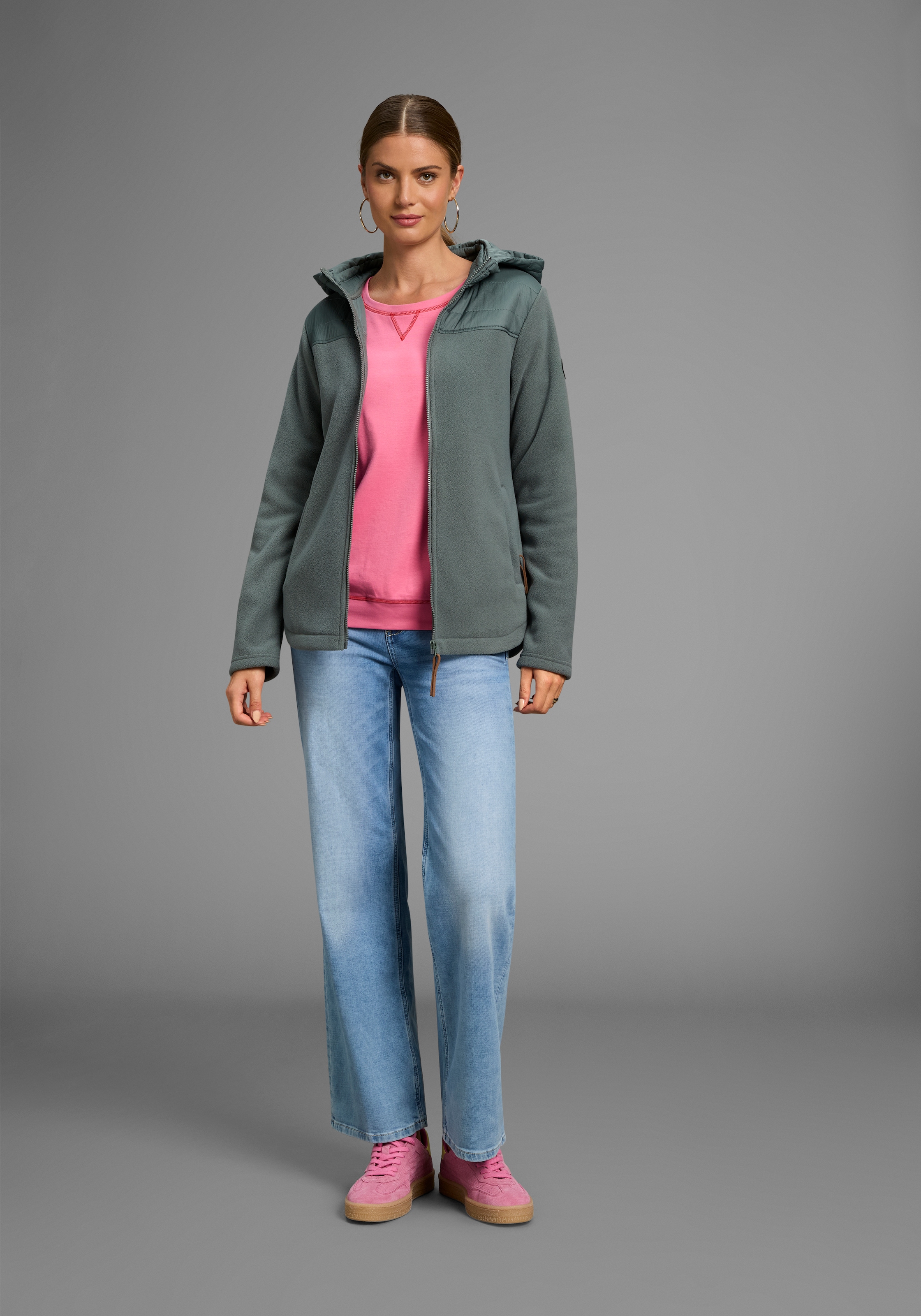 Polarino Hybridjacke, mit Kapuze, mit wattiertem Schulterbereich