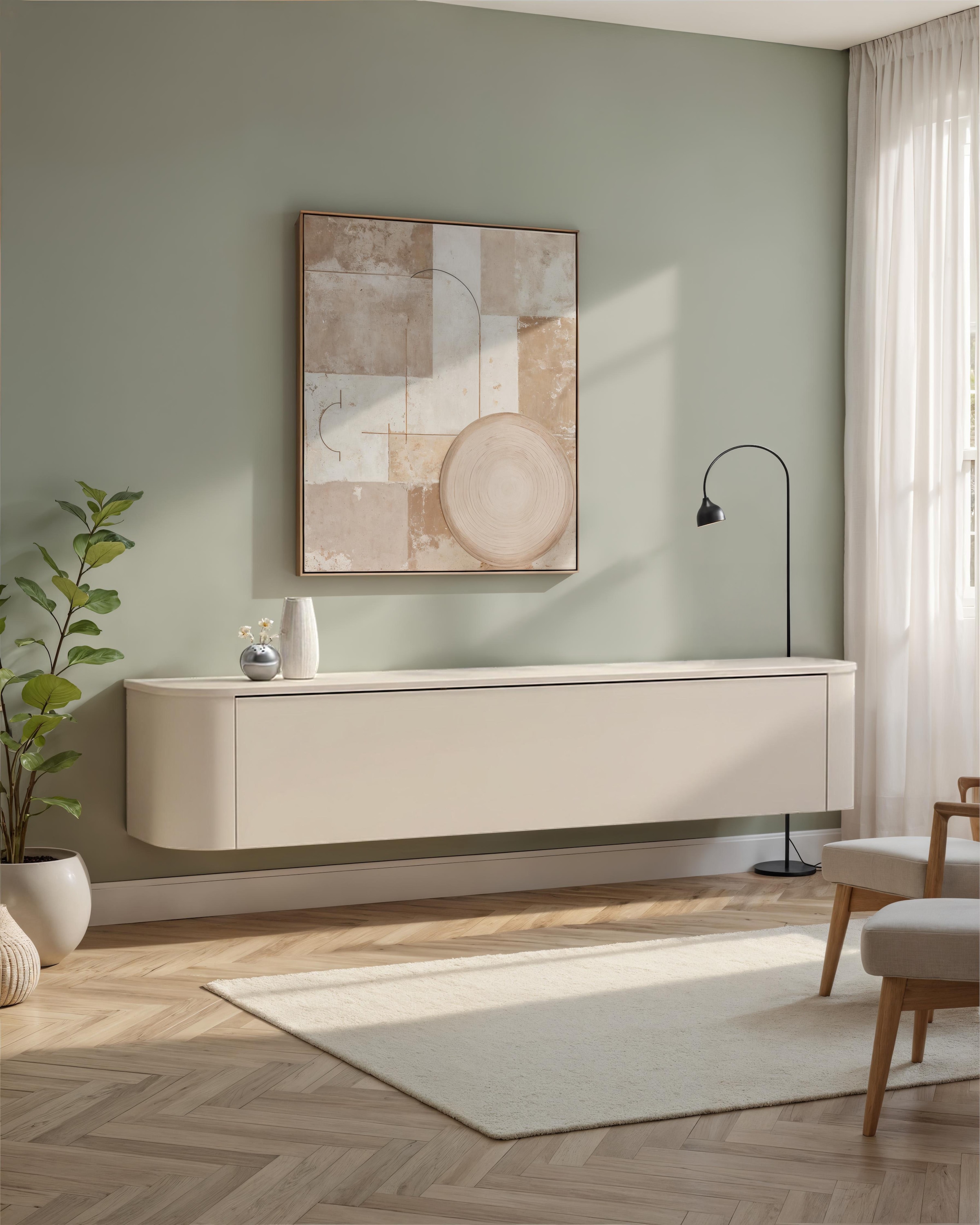 OTTO home Lowboard »Lido, 181 cm breit, 1 Klappe, TV-Schrank, TV-Kommode, Medienboard« Formgebogenes MDF, Stirnseiten Rundung, Push-to-open, hängend/stehend