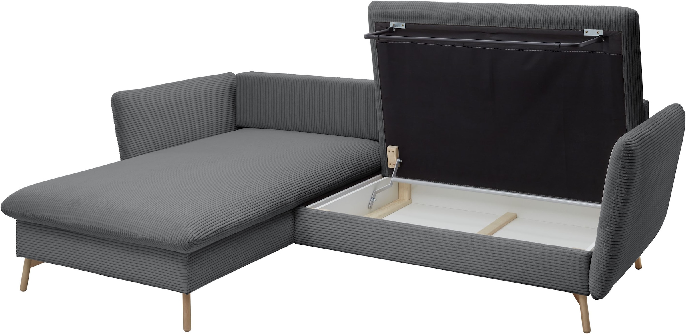 OTTO home Ecksofa »MERLE, 258 cm, L-Form, traumhafter Cord,« mit Bettfunktion und Bettkasten, Liegefläche 224 x 139