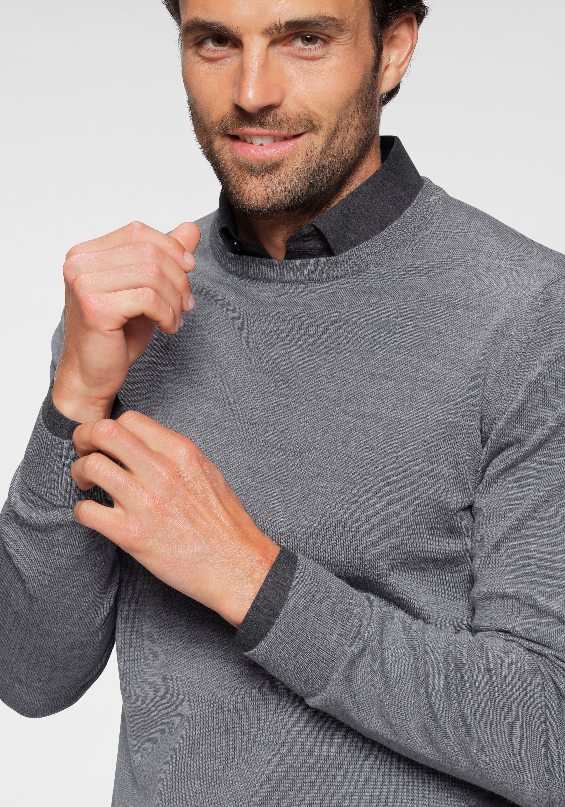 OLYMP Rundhalspullover »OLYMP Strick Casual«, moderner Strickpullover