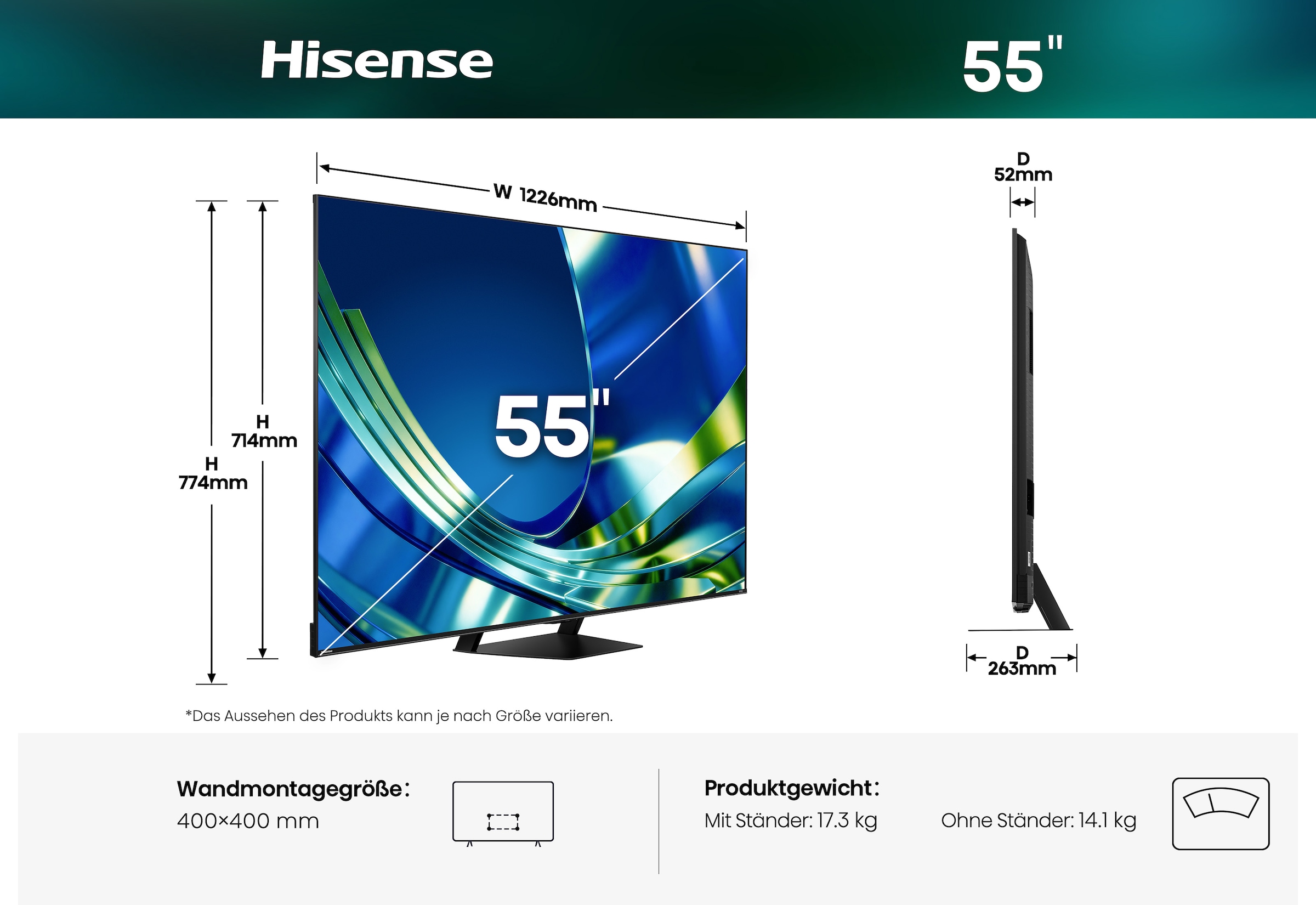 Hisense Mini-LED-Fernseher »55U7DS PRO« 139 cm/55 ″ Smart-TV