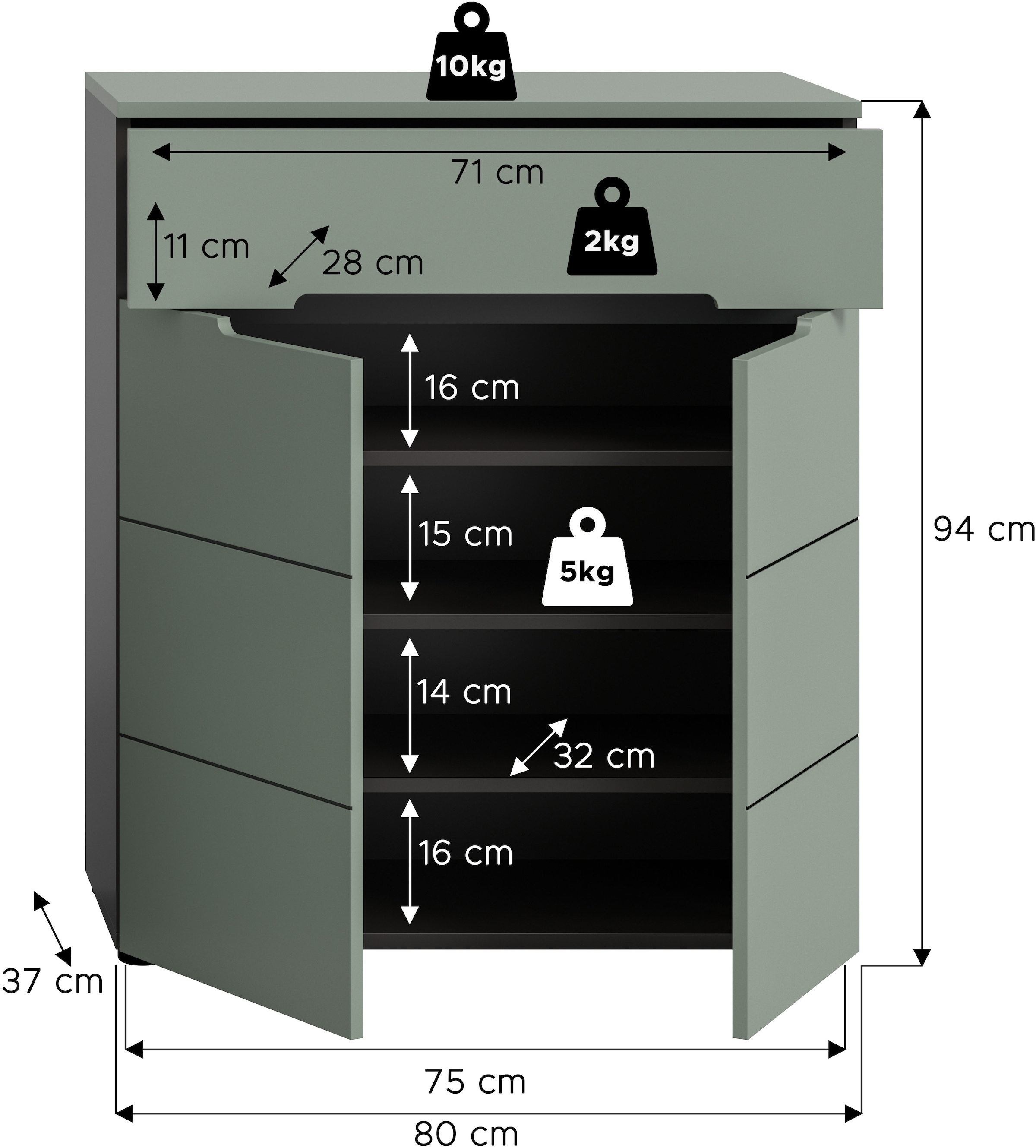 INOSIGN Schuhkommode »REHAT, TOPSELLER!, Breite 80cm, 2 Türen, 1 Schubkasten, 4 Fächer« in verschiedenen Farben erhältlich, Platz für ca. 12 Paar Schuhe, 1 Stk. tlg. Schuhschrank, Kommode, Garderobenschrank, Anrichte, Sideboard