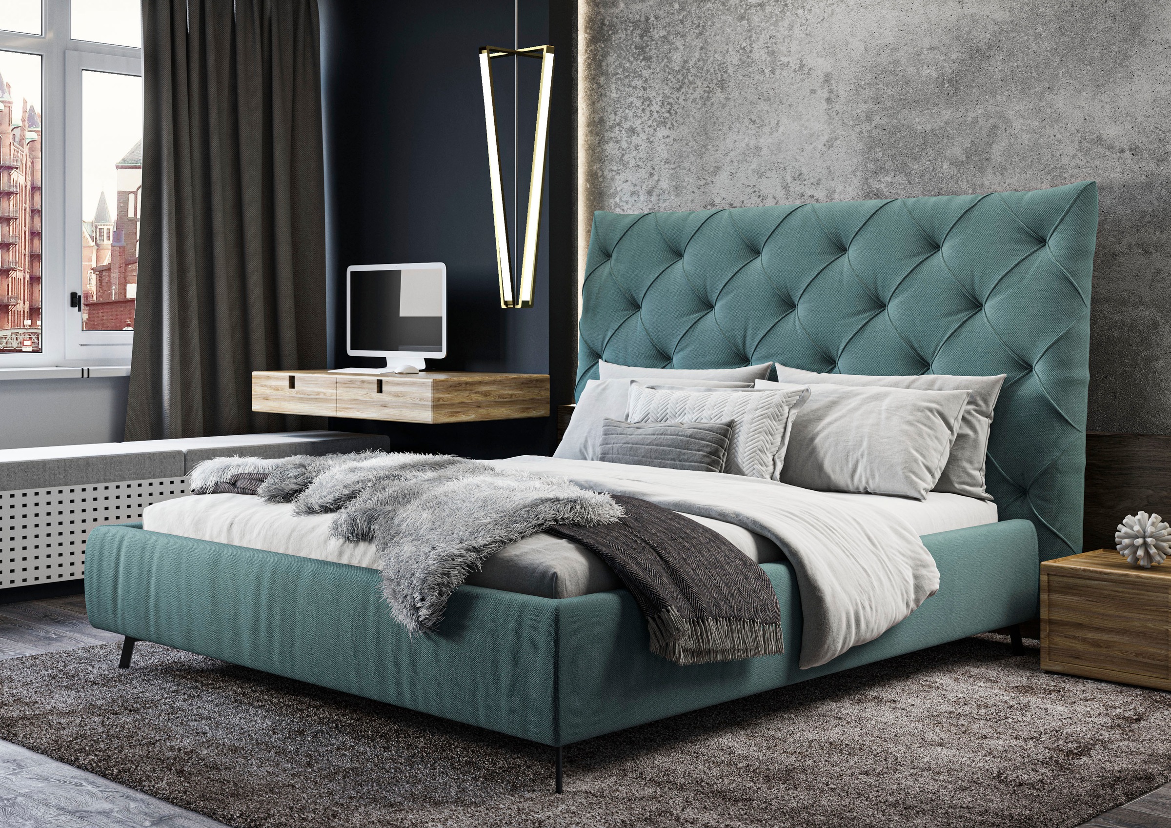 Leonique Polsterbett »Maxime, in 4 Breiten bis 200cm, auch in Leder« Kopfteilhöhe 143 cm, belastbar bis 280 kg, auch in Überlänge 220cm