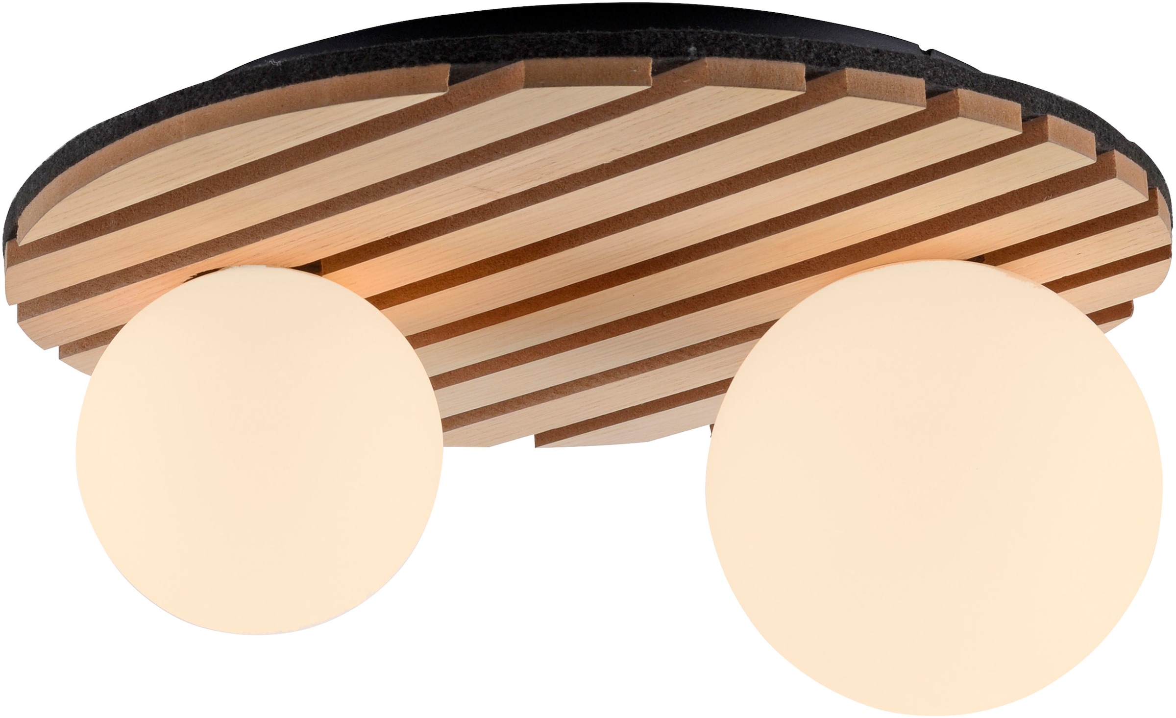 Leonique Deckenleuchte »Erinette Akustikpaneele mit Glaskugel«, 2 flammig, Leuchtmittel G9 | Leuchtmittel wechselbar-ohne Leuchtmittel, Holz, Akustik, Paneele, Glas, opal matt weiß, Deckenlampe