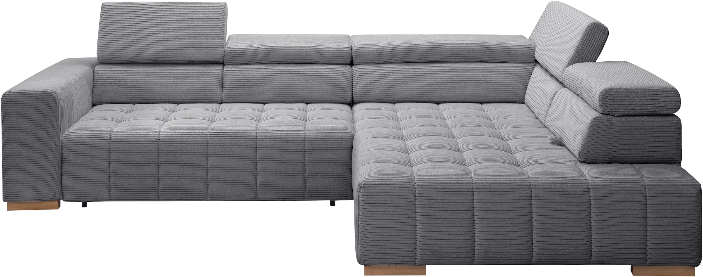 exxpo - sofa fashion Ecksofa »Elianos, hoher Sitzkomfort, aufwendige Kreuzsteppung im Sitz, L-Form«, Kopfteile & Sitztiefe verstellbar, ohne Bettfunktion, Cord, grey