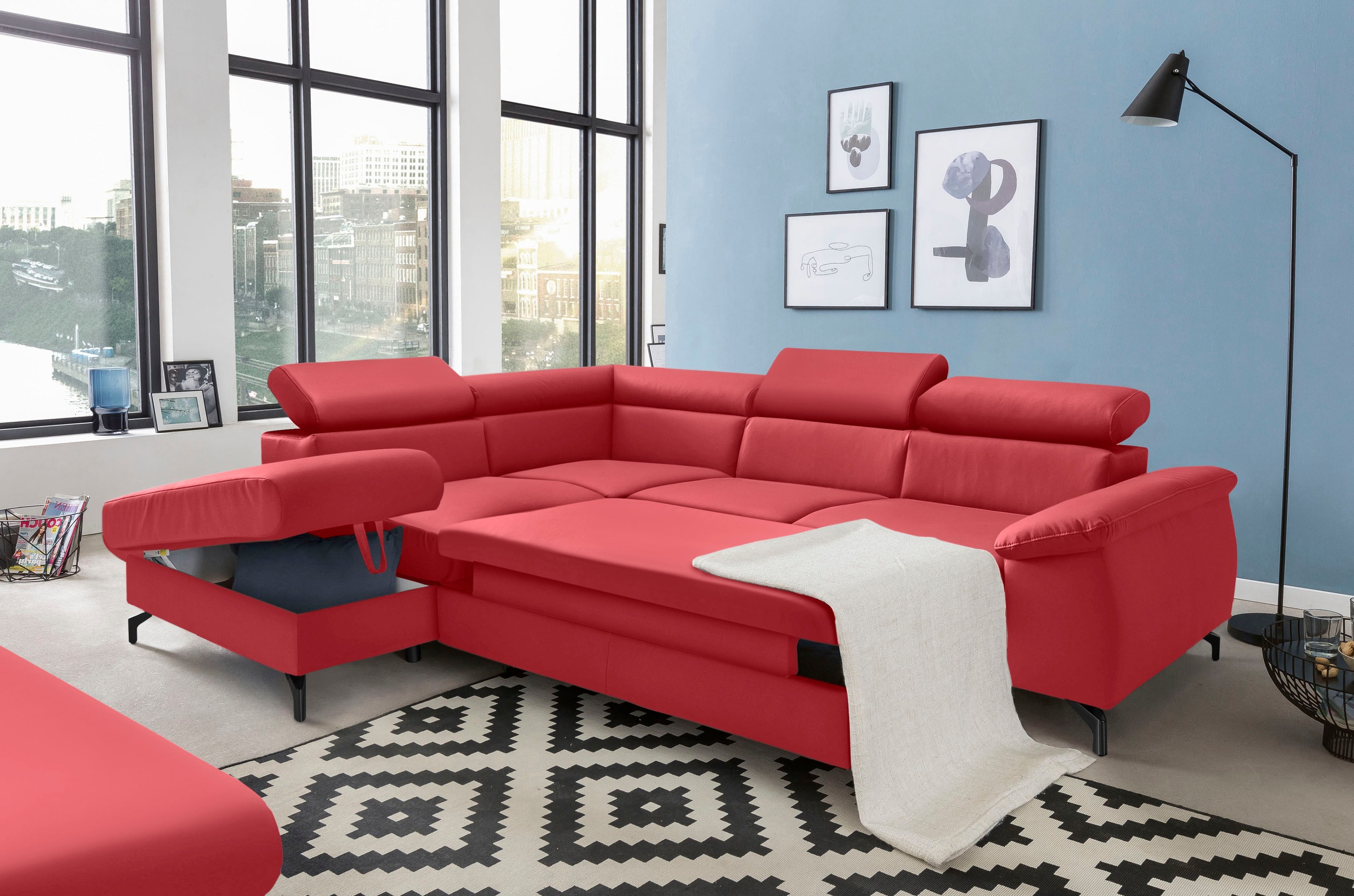COTTA Ecksofa »Komaris L-Form«, mit Kopfteilverstellung, wahlweise mit Bettfunktion & Bettkasten