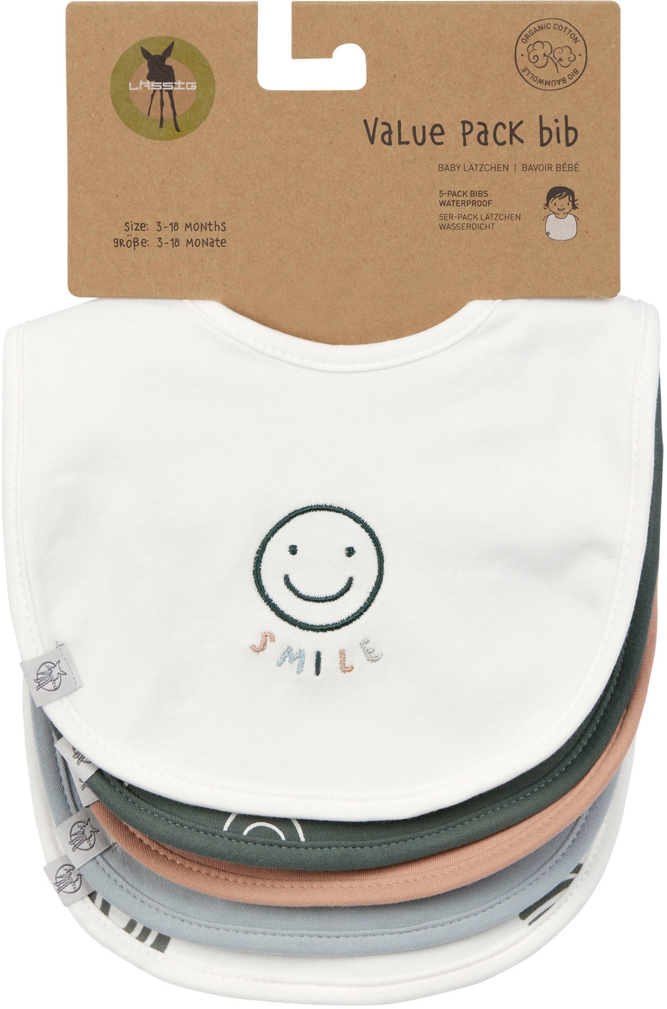 LÄSSIG Lätzchen »Tiny Smile«, (Set, 5 St.)