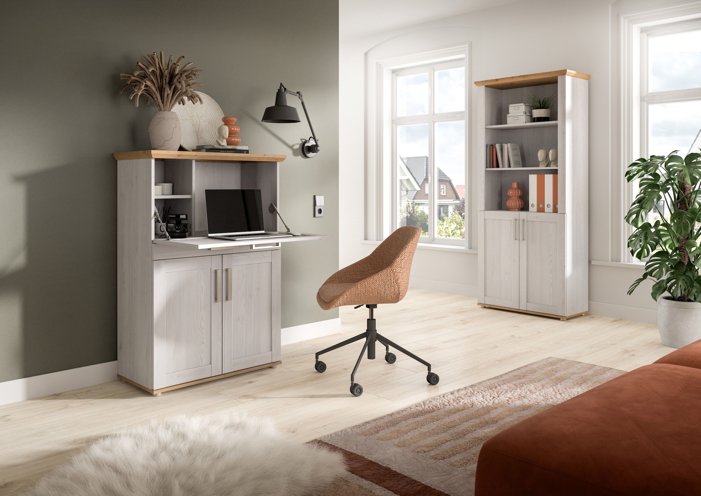 Home affaire Sekretär »COSENZA, Höhe 122 cm, 2 Türen, 1 Klappe, 1 Schubkasten, 5 Fächer« in Landhausoptik, mit weiteren Artikel der Serie kombinierbar,  Schreibtisch, Home-Office, Kommode, Schrank, Midischrank