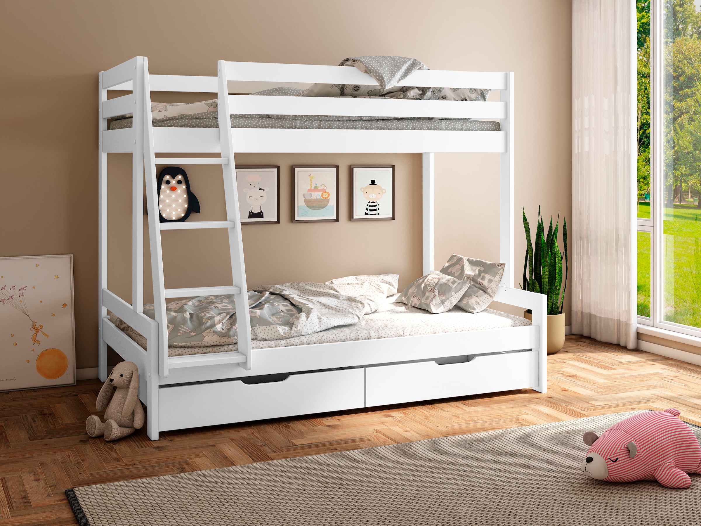 OTTO home, Etagenbett »Doppelstockbett, Hochbett, "NORA" BESTSELLER!« Leiter beidseitig montierbar, mit Schubladen, zertifiziertes Massivholz, breite 