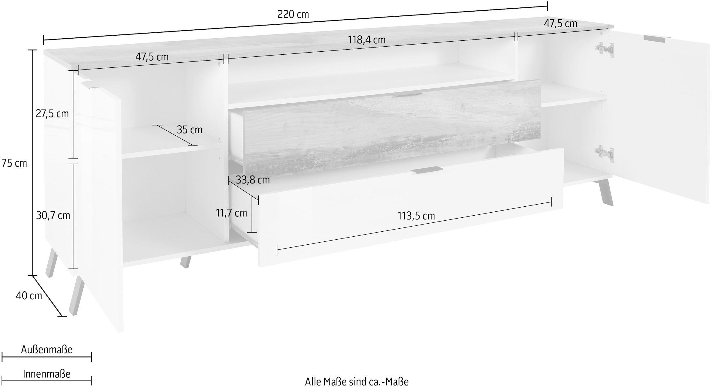 INOSIGN Sideboard »CASANOVA«, Breite ca. 220 cm