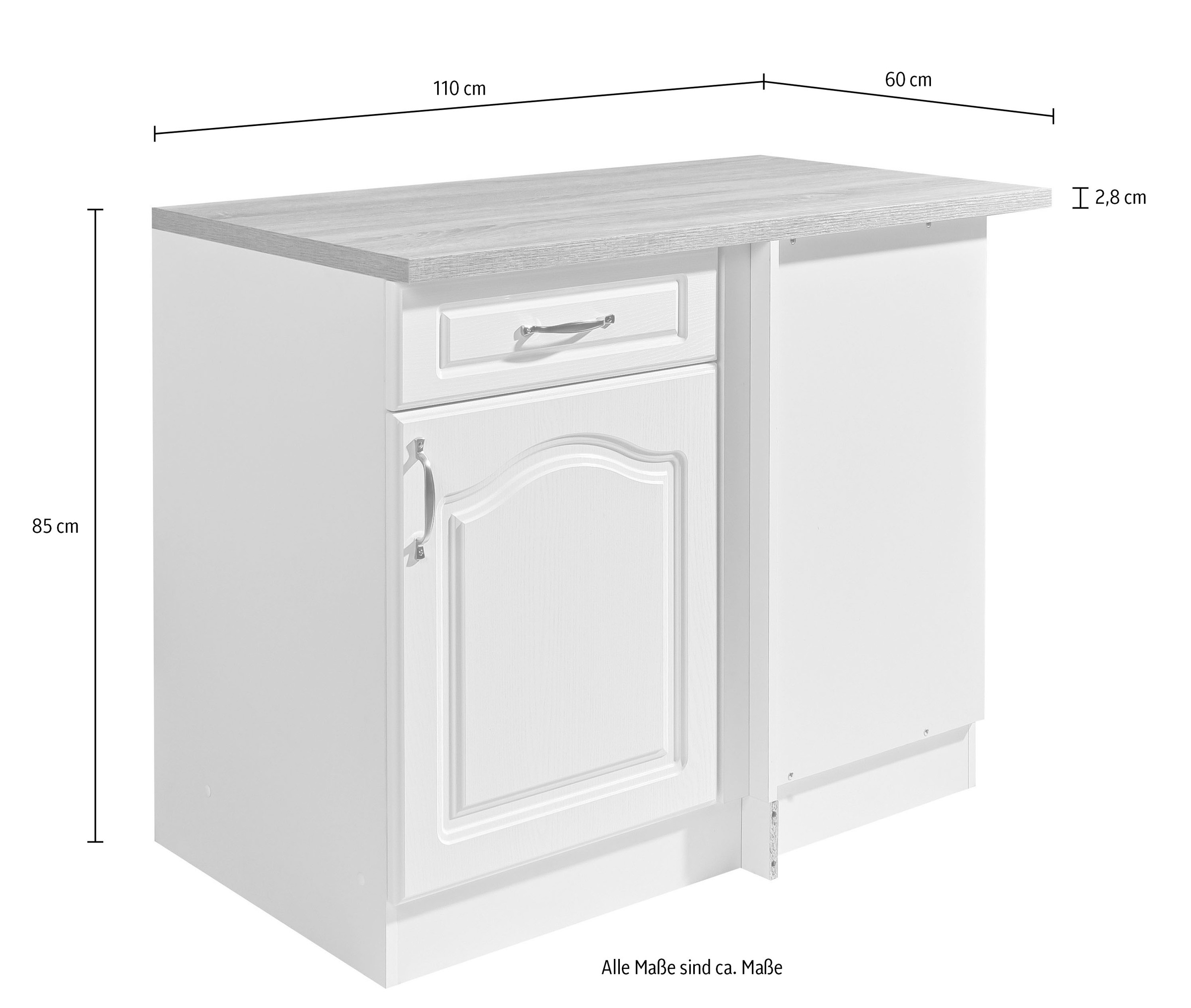 wiho Küchen Eckunterschrank »Linz«, 100 cm breit, Planungsmaß 110 cm, in Landhaus-Optik