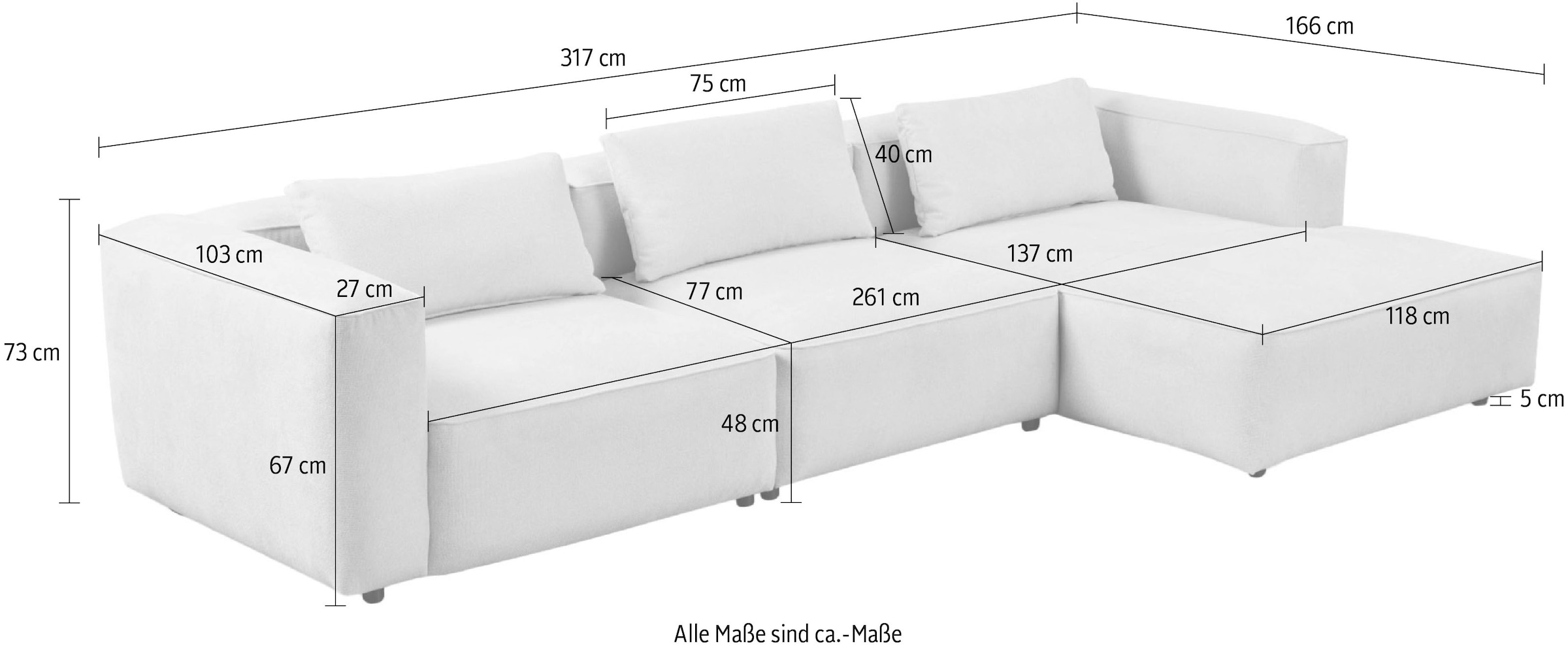andas Ecksofa »Tvinnet« Breite 317 cm, extra tiefe Sitzfläche, kubisches Sitzvergnügen