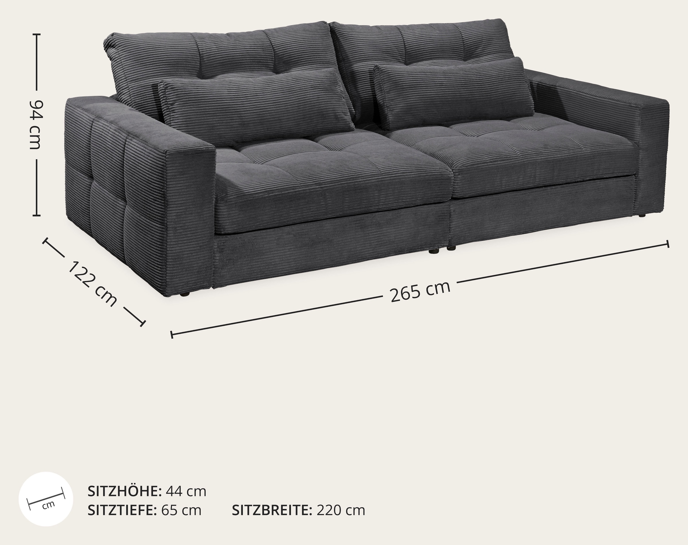 ED EXCITING DESIGN 3-Sitzer »Jasper Mega-Sofa, bequem, viel Platz, Breite 265cm, Tiefe 122cm«