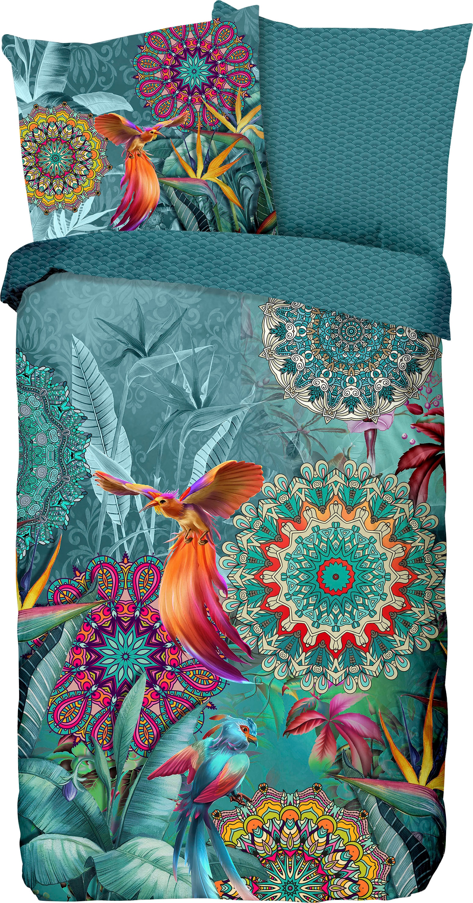 hip Wendebettwäsche »Lovise«, Mako-Satin, 135x200, Reißverschluss, Wendeoptik, Mandala Blumen Petrol