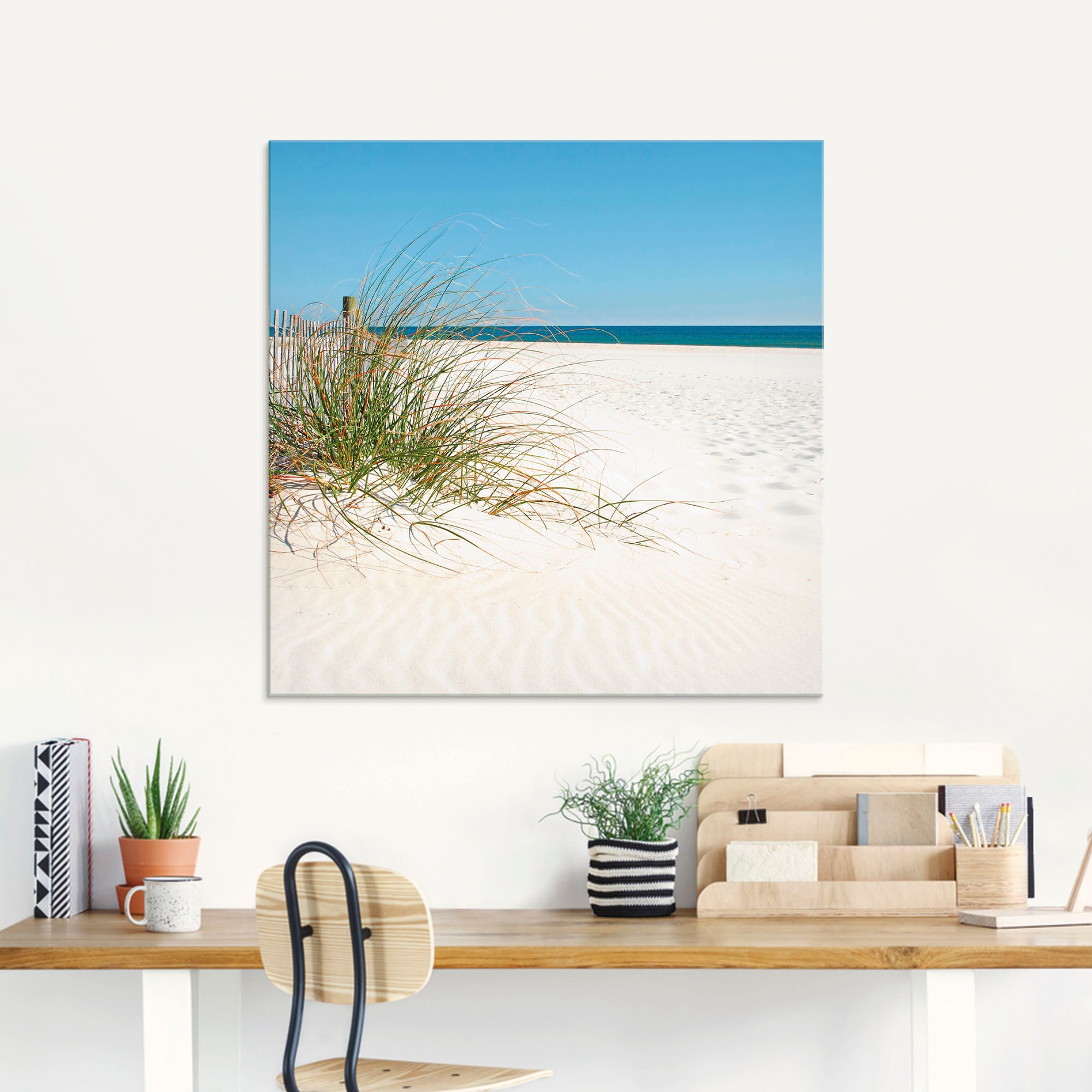Artland Glasbild »Schöne Sanddüne mit Gräsern und Zaun«, Strand, (1 St.), in verschiedenen Größen