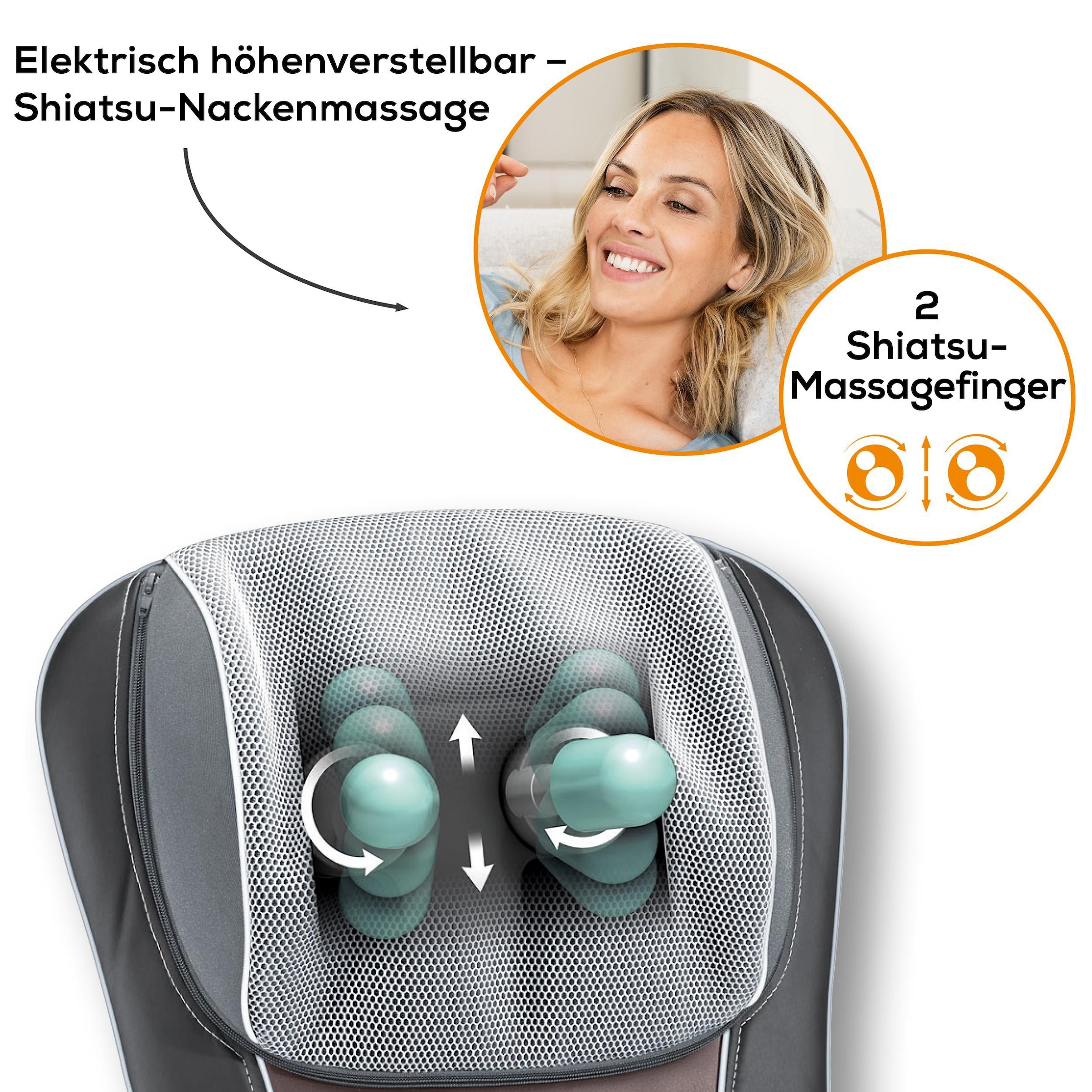 BEURER Shiatsu-Massagesitzauflage »MG 295 für entspannende Rückenmassagen entlang der Wirbelsäule«, 4 Massageköpfe, 2 wählbare Programme, mit Rechts-/Linkslauf