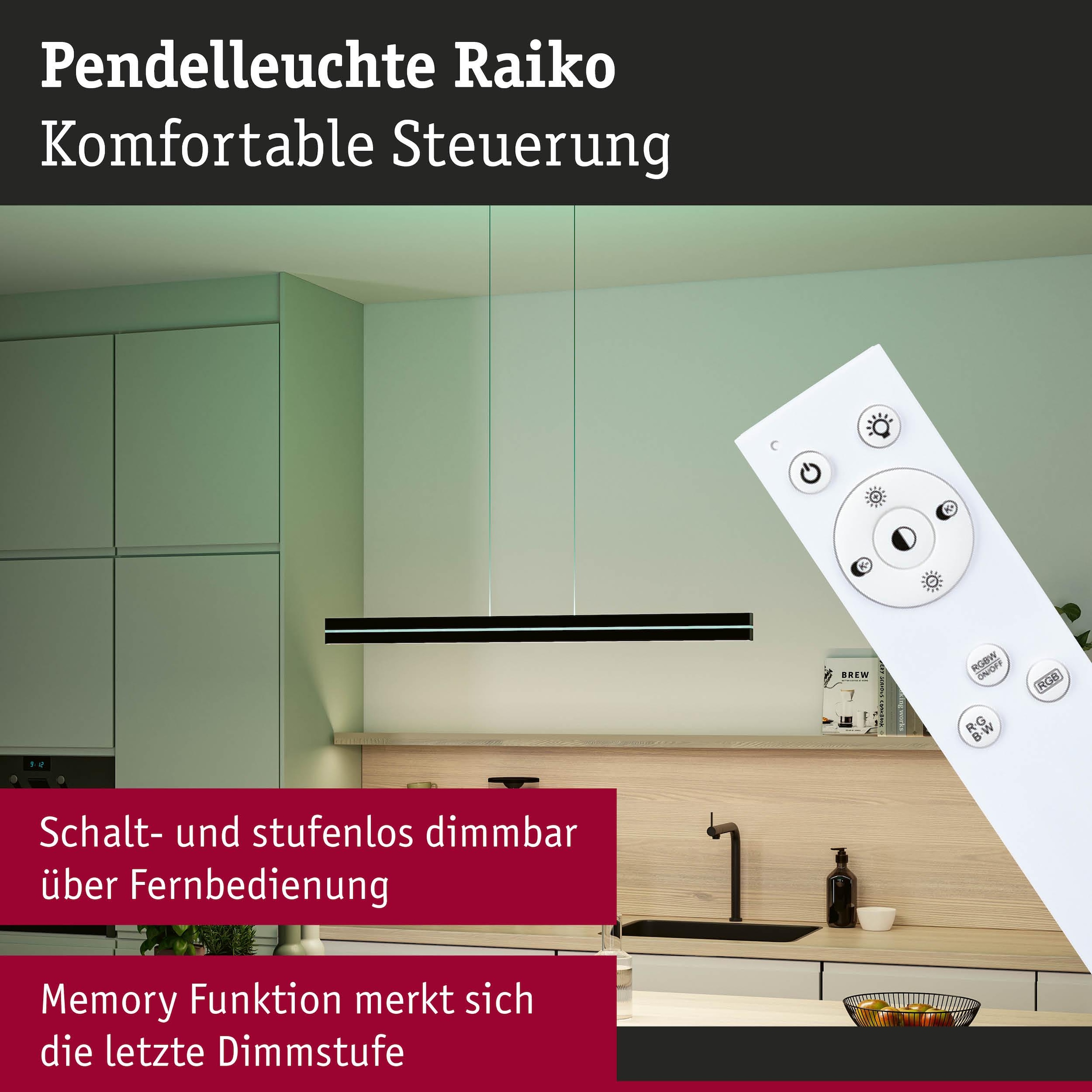 Paulmann LED Pendelleuchte »Raiko RGBW+ 2300lm / 370lm 19W / 6W Schwarz« LED-Modul 1 Stk. Tageslichtweiß dimmbar