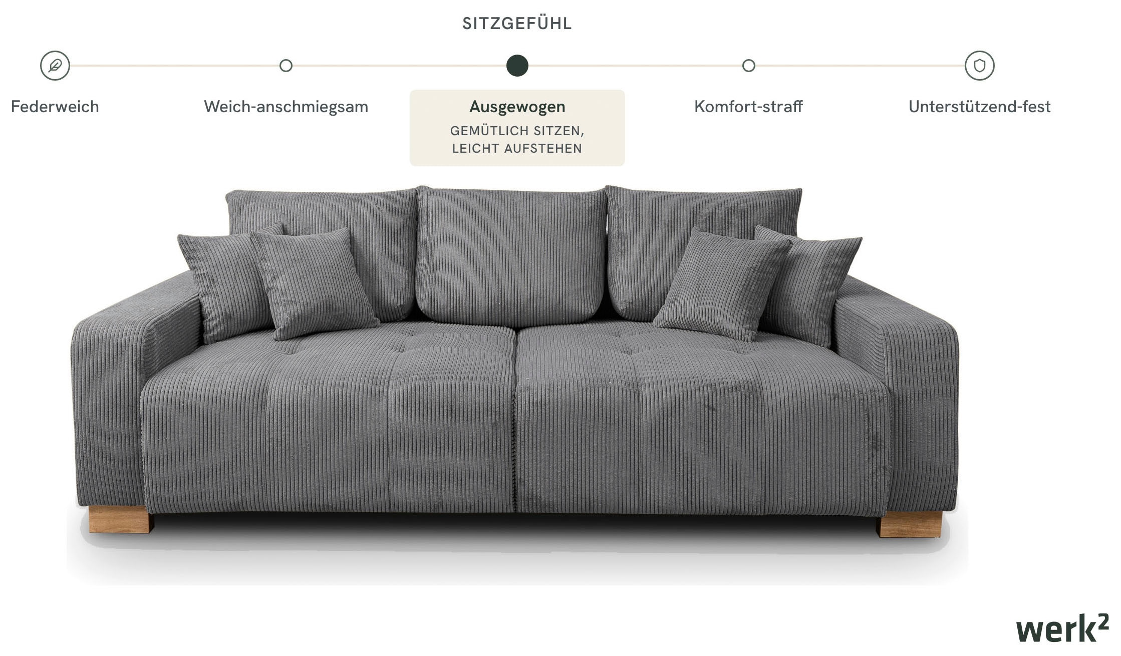 WERK2 Big-Sofa »Rimini Cord XXL Couch mit großer Sitztiefe, 240 cm breit, 4-Sitzer« Megasofa mit 4 Sitzplätzen, losen Rückenkissen & Zierkissen