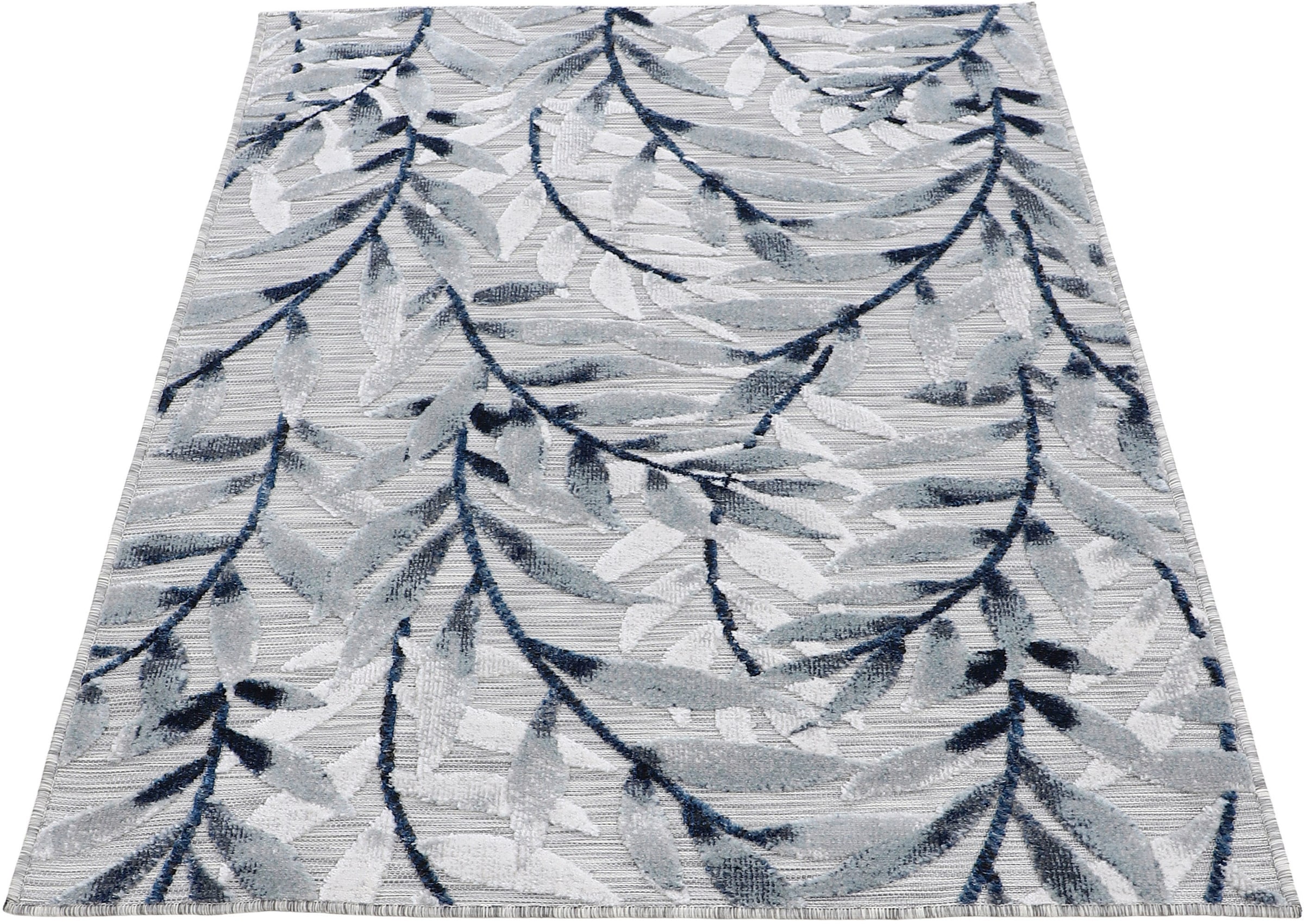 carpetfine Teppich »Deja 100«, robustes Floral Motiv- Flachgewebe, Effekt Hoch-Tief Palmenblätter, rechteckig