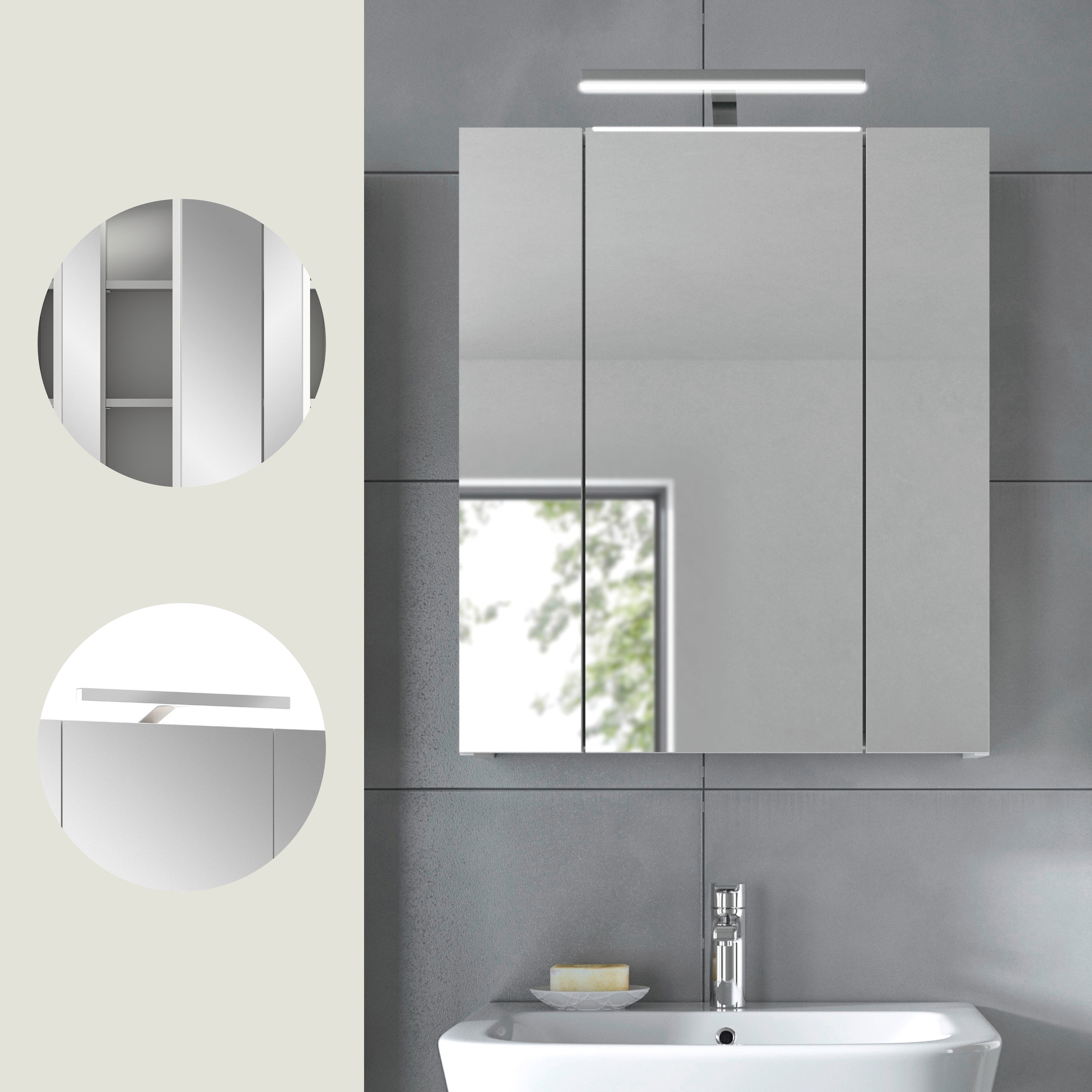 INOSIGN Spiegelschrank 2 Stk. tlg. Florenz, Spiegelschrank inkl. Beleuchtung, 3-Türig