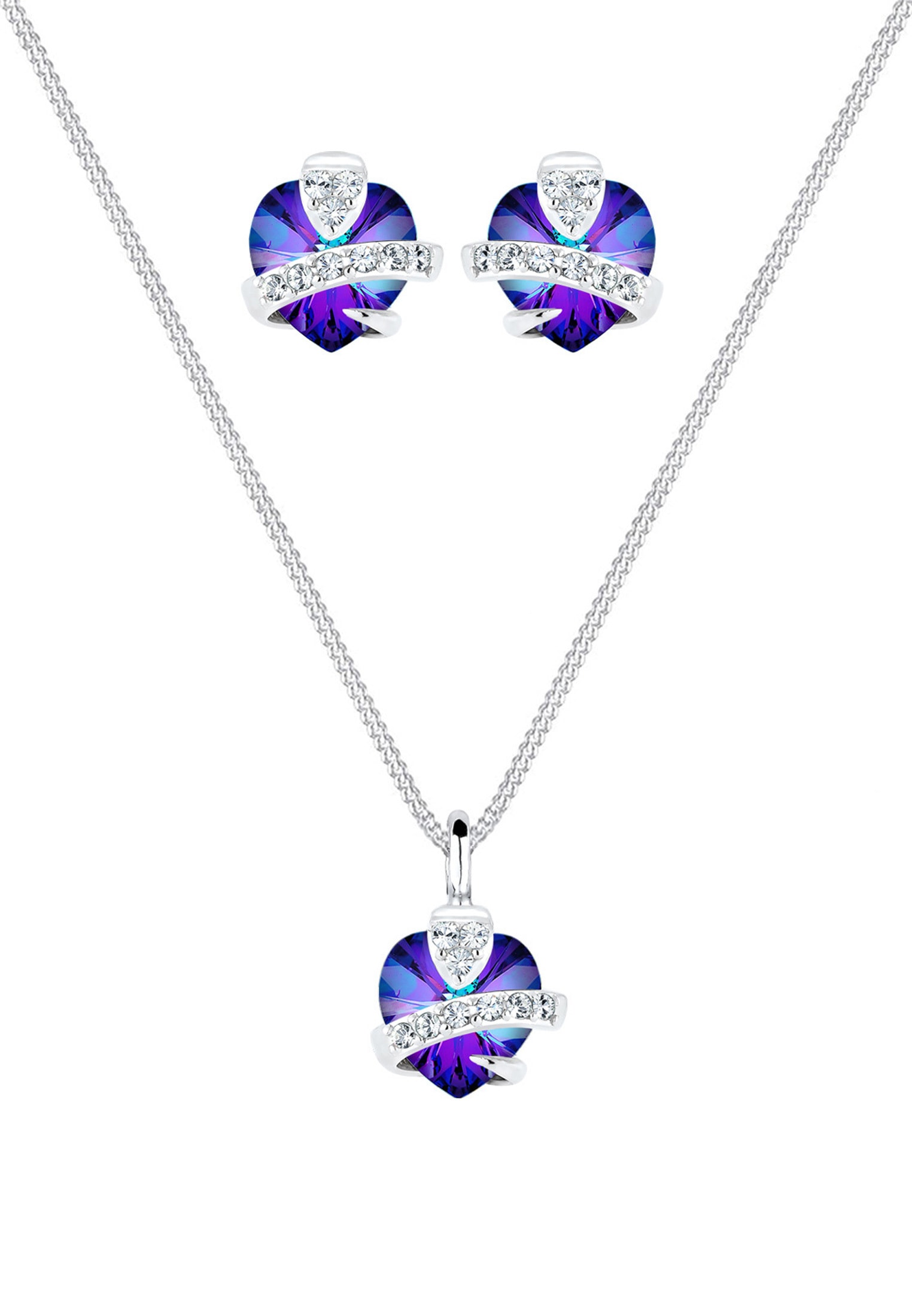 Elli Ohrring und Ketten Set »Schmuckset Herz Glamourös 925 Silber, mit Kristallen von Swarovski®« ()