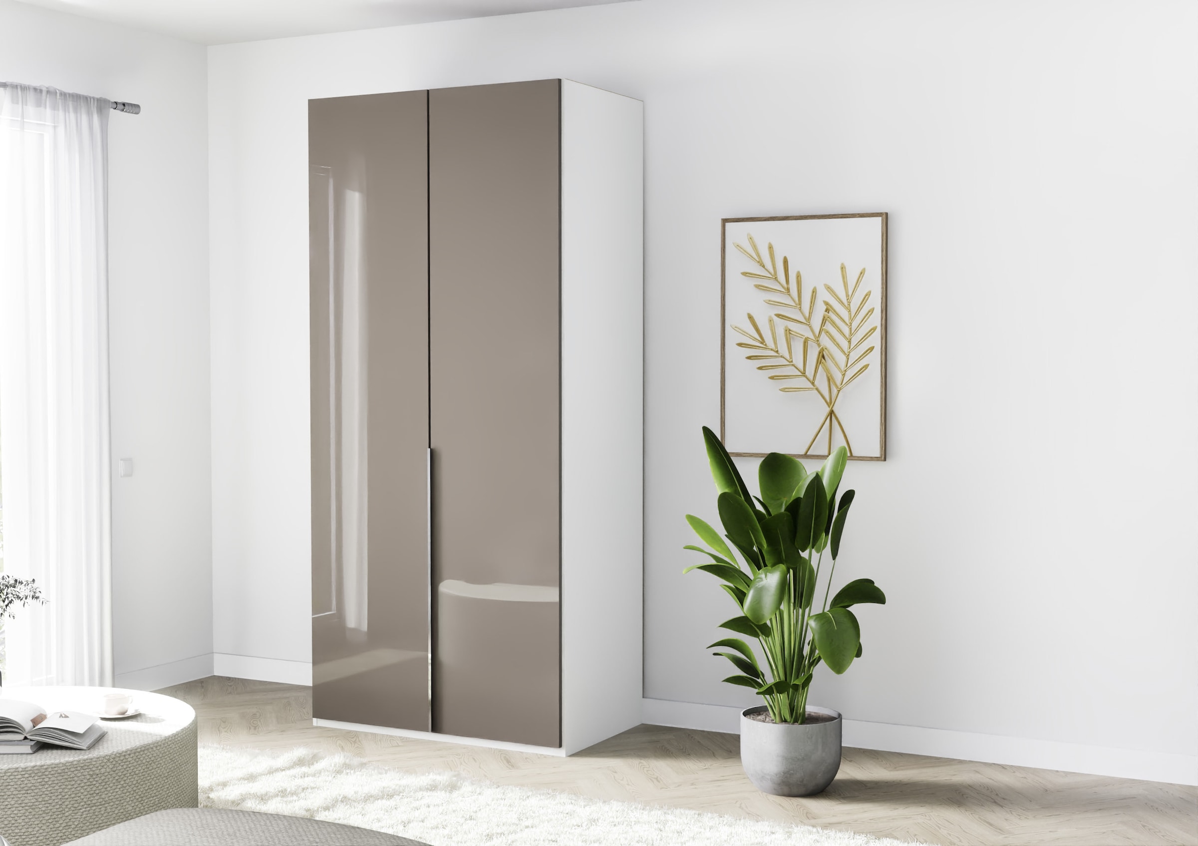 Musterring Kleiderschrank »San Diego, Kleiderschrank, Schrank, Garderobe, mit Glastüren« weiß, Türen gedämpft, 2 Höhen, mehrere Breiten, MADE IN GERMANY, 1 Stk. tlg. 2-türig (gedämpft), 2 Böden, 1 Kleiderstange, Chromgriffe