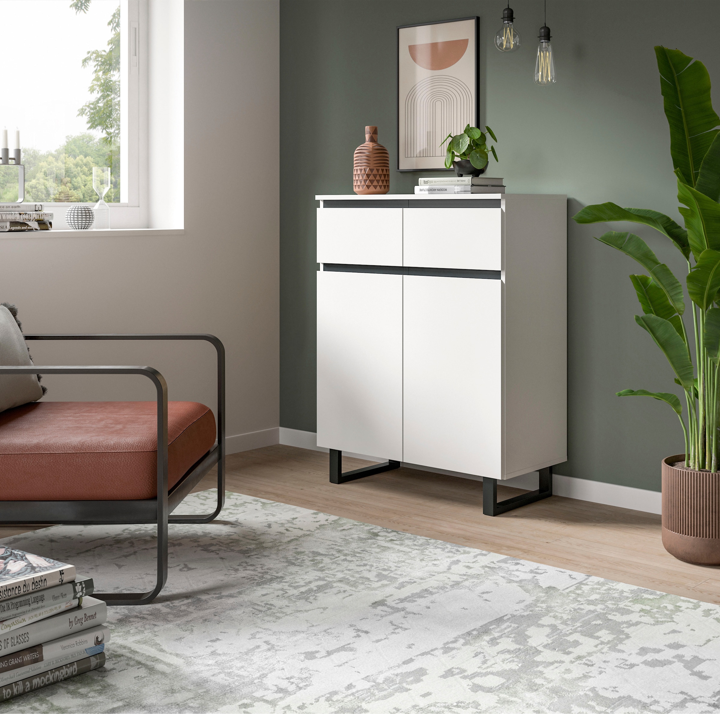 INOSIGN Kommode »TOMA, Höhe: 99cm, mit Metall-Kufen-Fuß, 2 Türen, 2 Schubkästen« Anrichte, Sideboard, Schrank, Board, Highboard