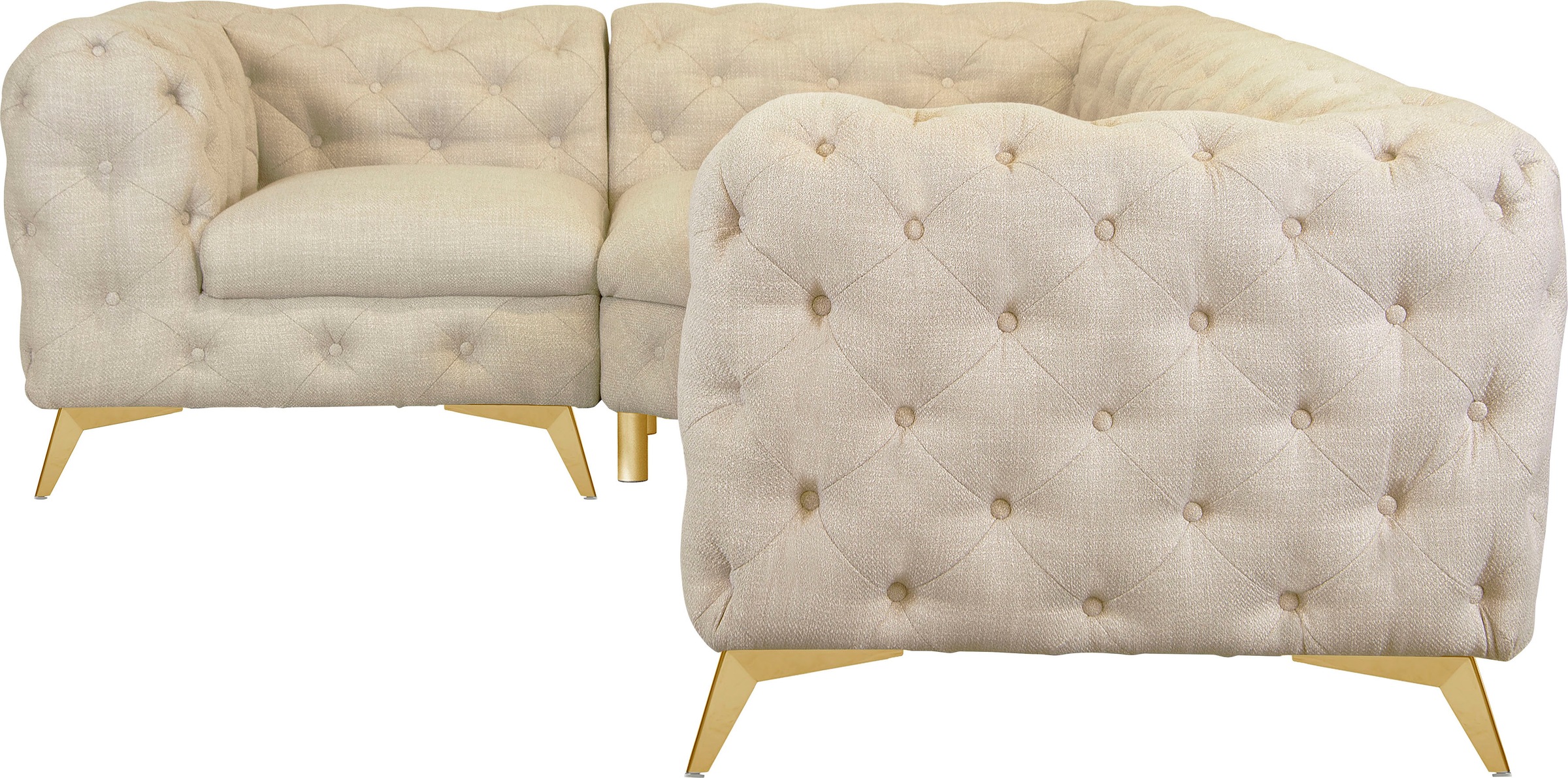 Leonique Chesterfield-Sofa »Ecksofa GLYNIS L-Form mit Wellenunterfederung, Maße B/T/H 264/204/75cm«, aufwändige Knopfheftung, moderne Chesterfield Optik, Fußfarbe wählbar