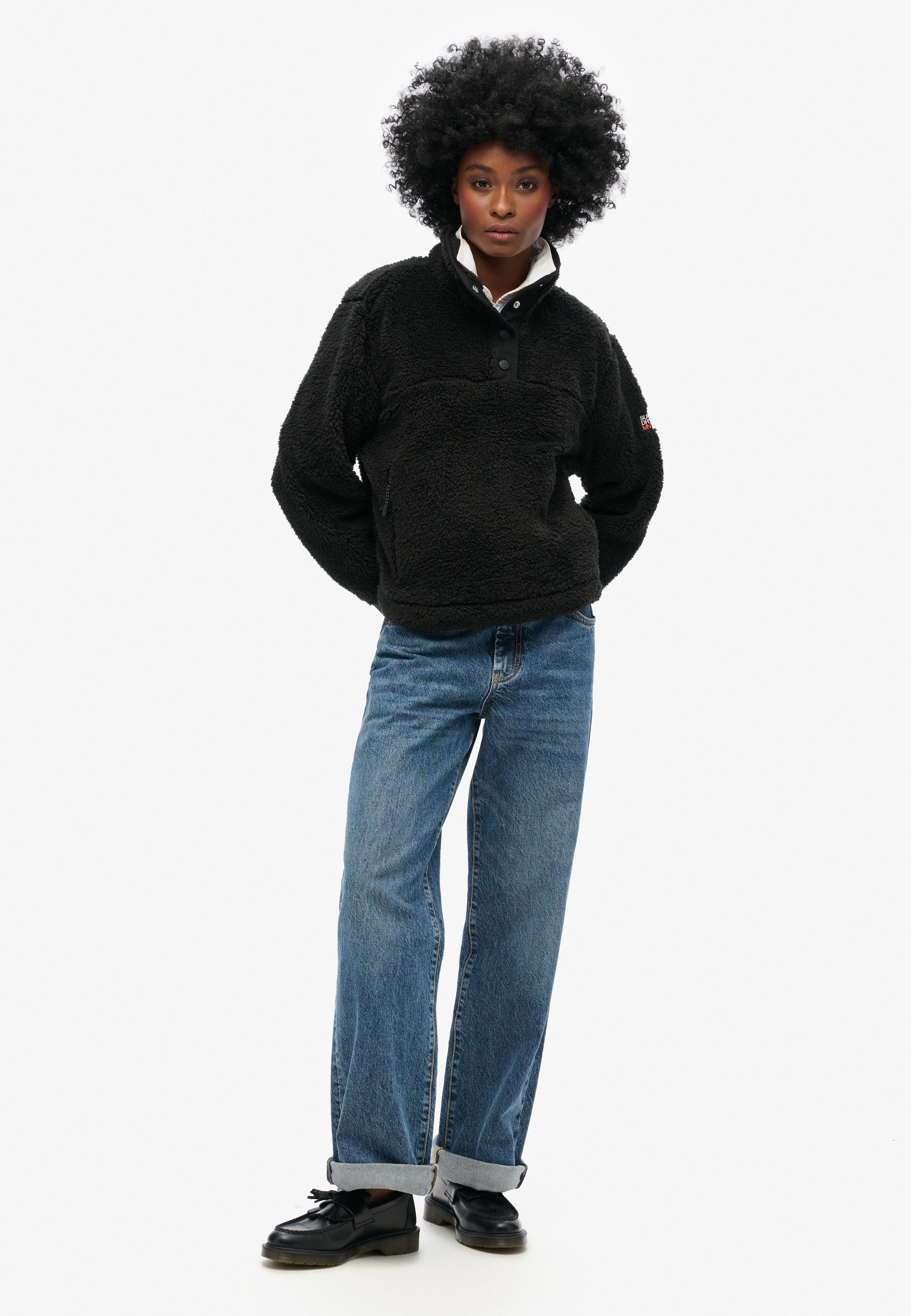Superdry Fleecepullover »SUPER SOFT HENLEY«, mit Markenlabel, aus Polyester und Fleece, pflegeleicht
