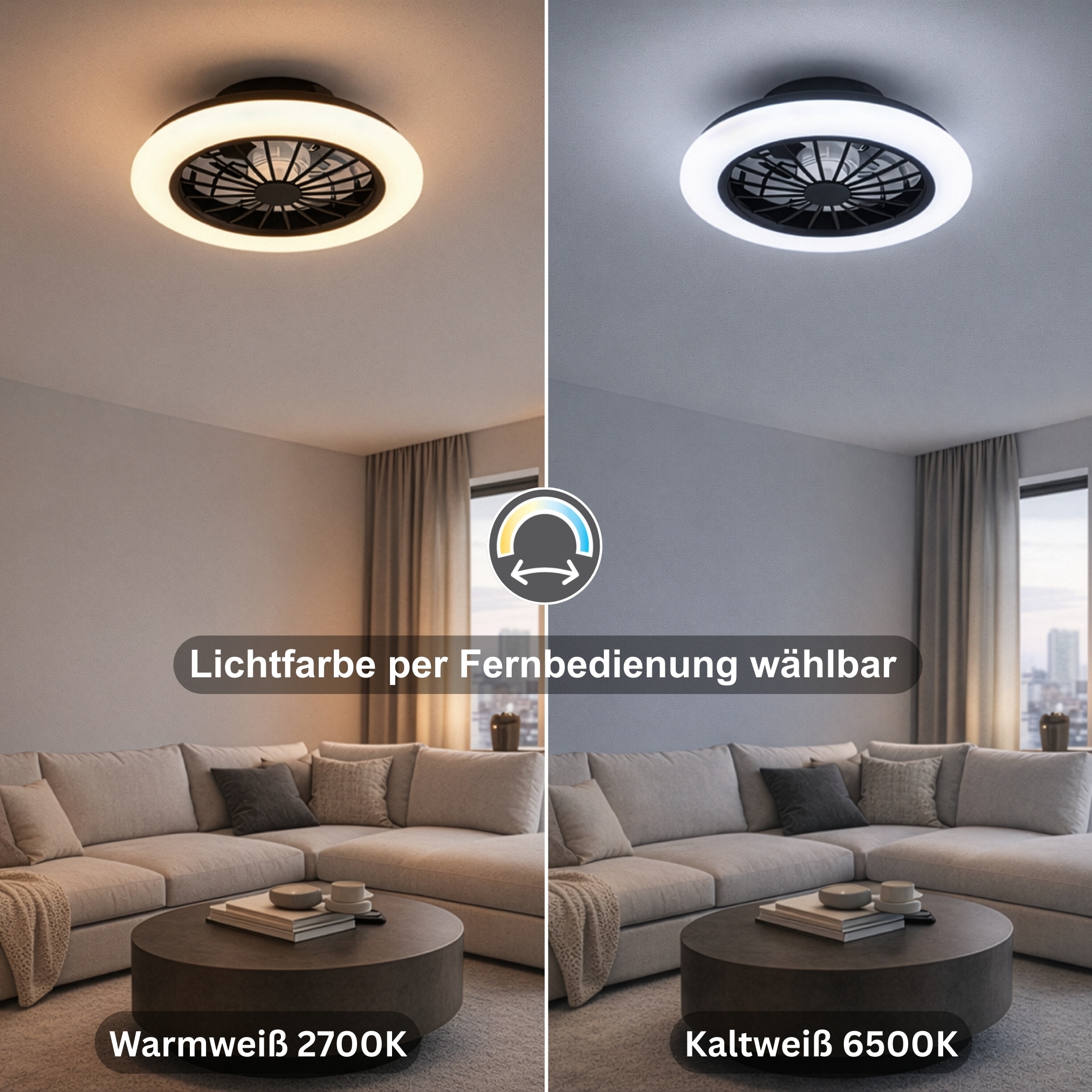 Hanseatic LED Deckenleuchte »DLVO69222RS, Deckenventilator mit Licht Ø 38cm, inkl Fernbedienung« LED-Board 1 Stk. Farbwechsler | warmweiß - kaltweiß Ventilator mit 5 Stufen, Vor- & Rücklauf, LED mit CCT Timer Nachtlicht