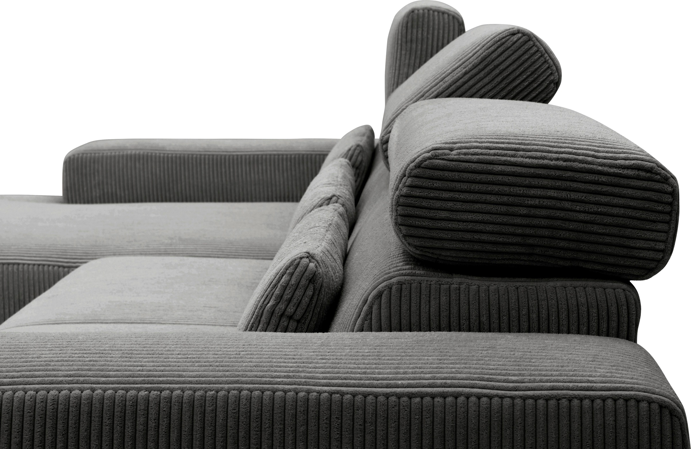 DOMO collection Ecksofa »Brandon B/T: 289/177 cm, belastbar bis 140kg/ Sitz, L-Form«, ohne Sitztiefenverstellung, Cord, grau