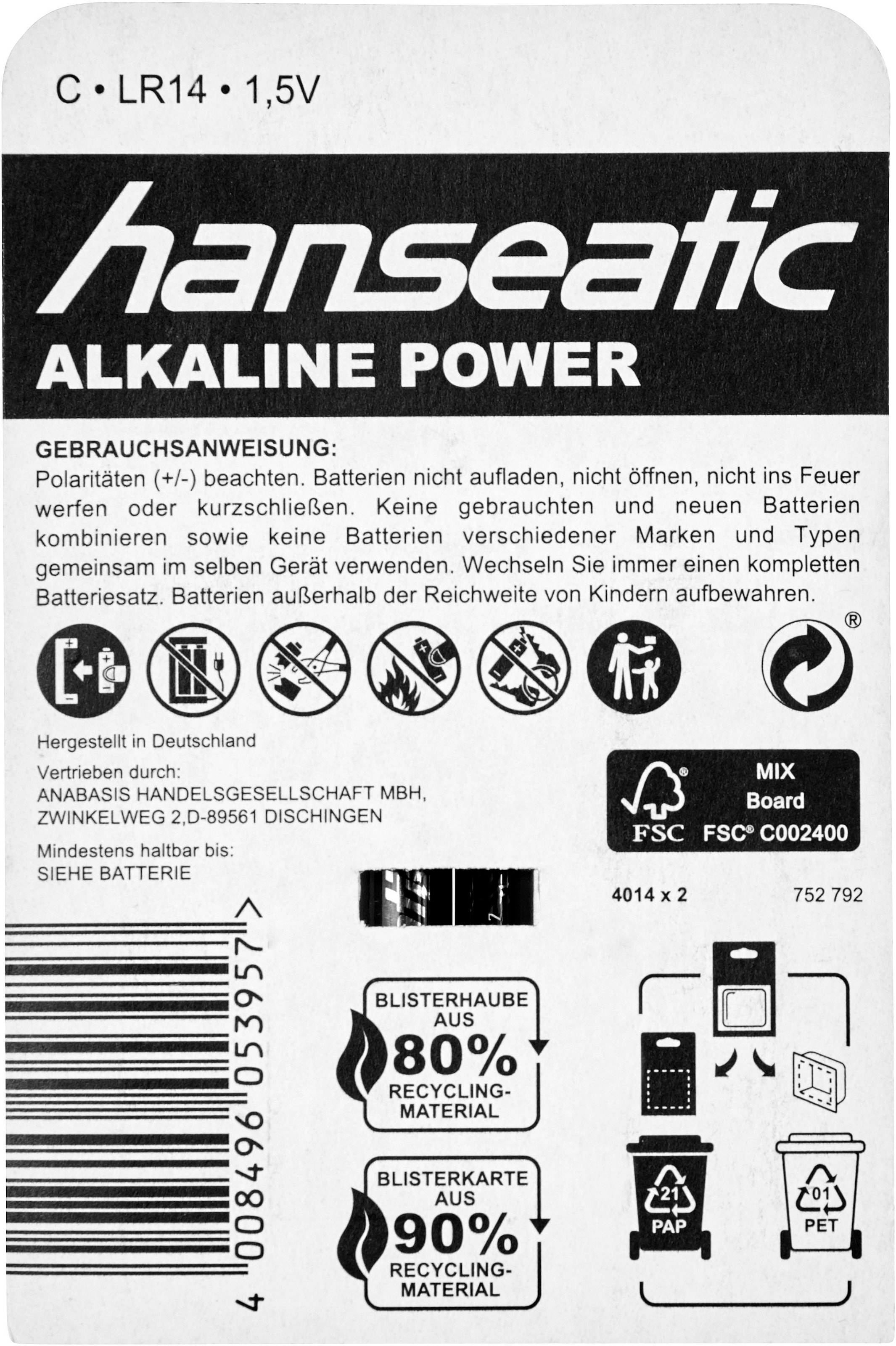 Hanseatic Batterie »6 Stück Baby C Batterien Alkaline LR14«, LR14, 1,5 V, (Set, 6 St.)